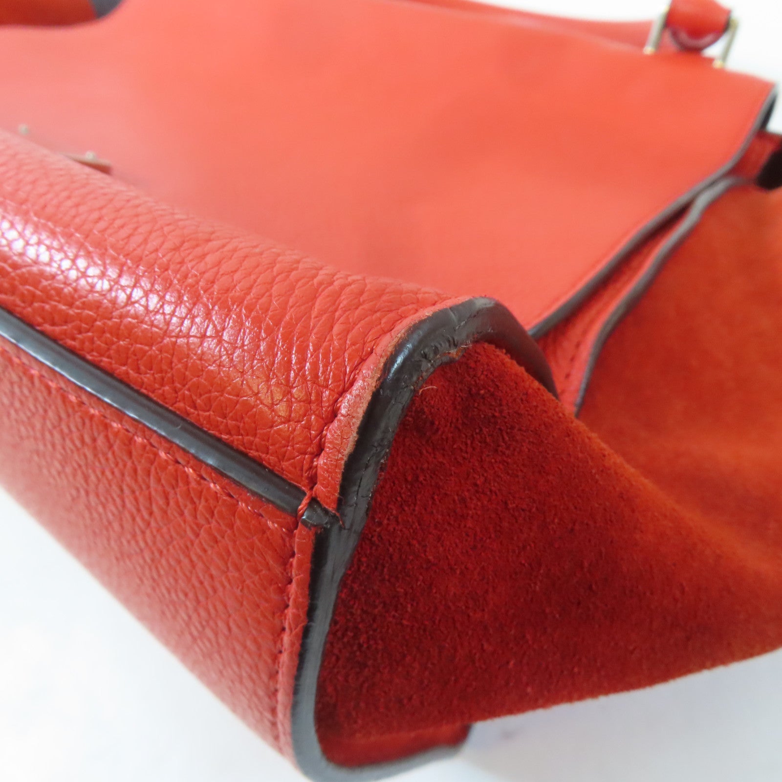 CELINE 【激減優惠】牛皮皮革/絨布Trapeze Tote Bag銀扣手挽肩背兩用袋紅色