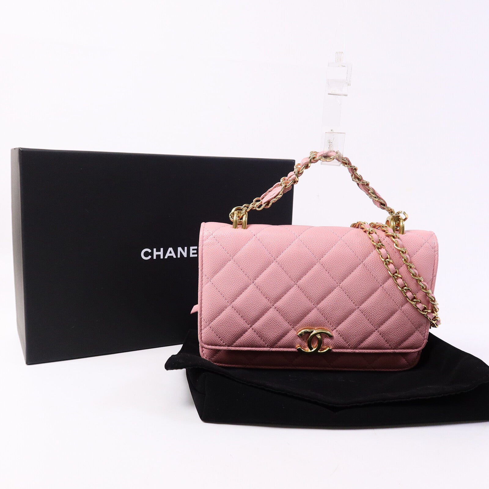 CHANEL 牛皮皮革WOC Wallet On Chain鏈帶手挽肩背兩用袋