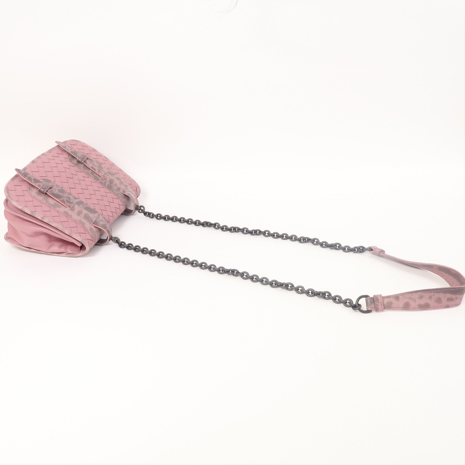 BOTTEGA VENETA 織紋羊皮皮革/蜥蝪皮革Shoulder Bag鏈帶肩背袋粉紅色