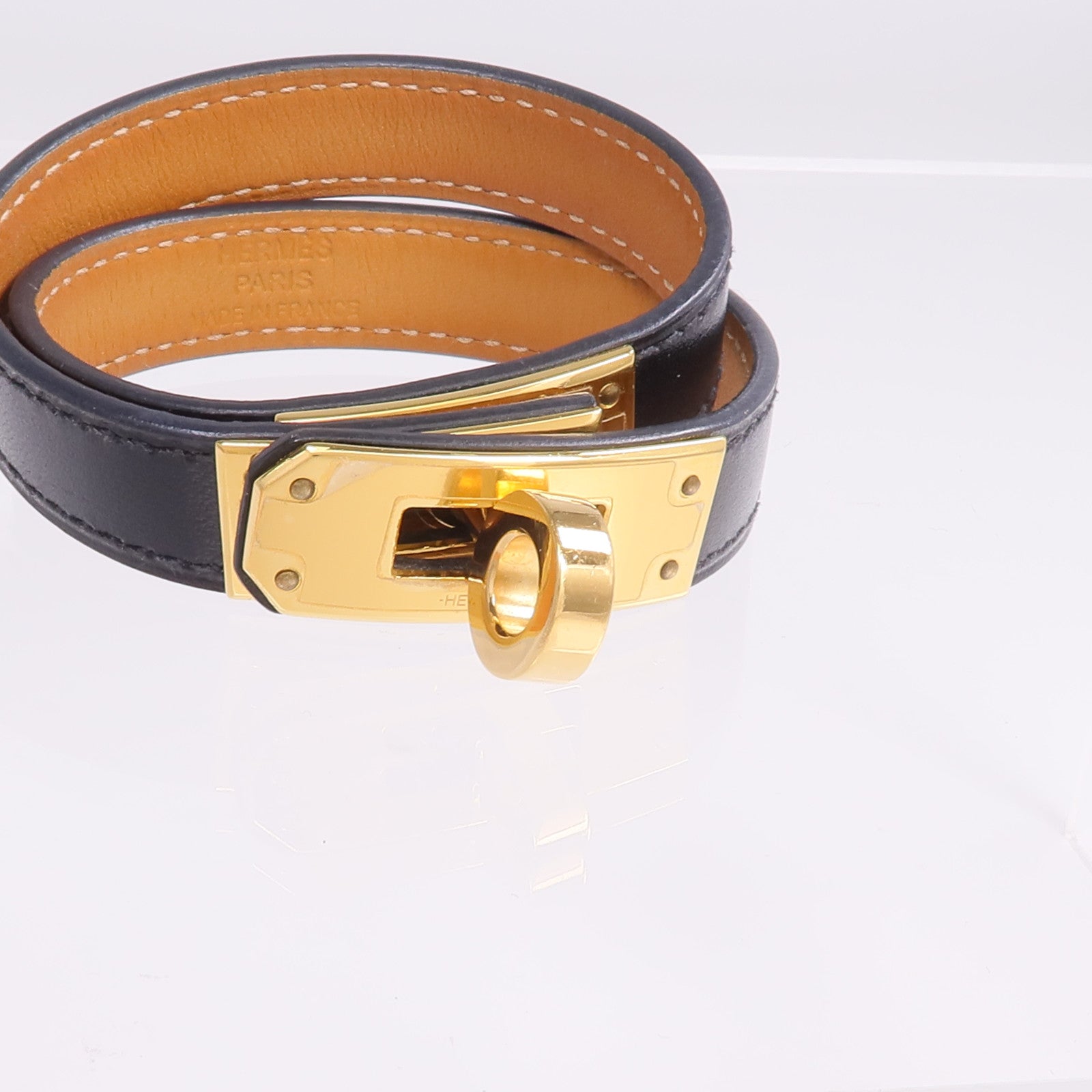 HERMES Swift皮革Kelly Double Tour金扣手帶Noir