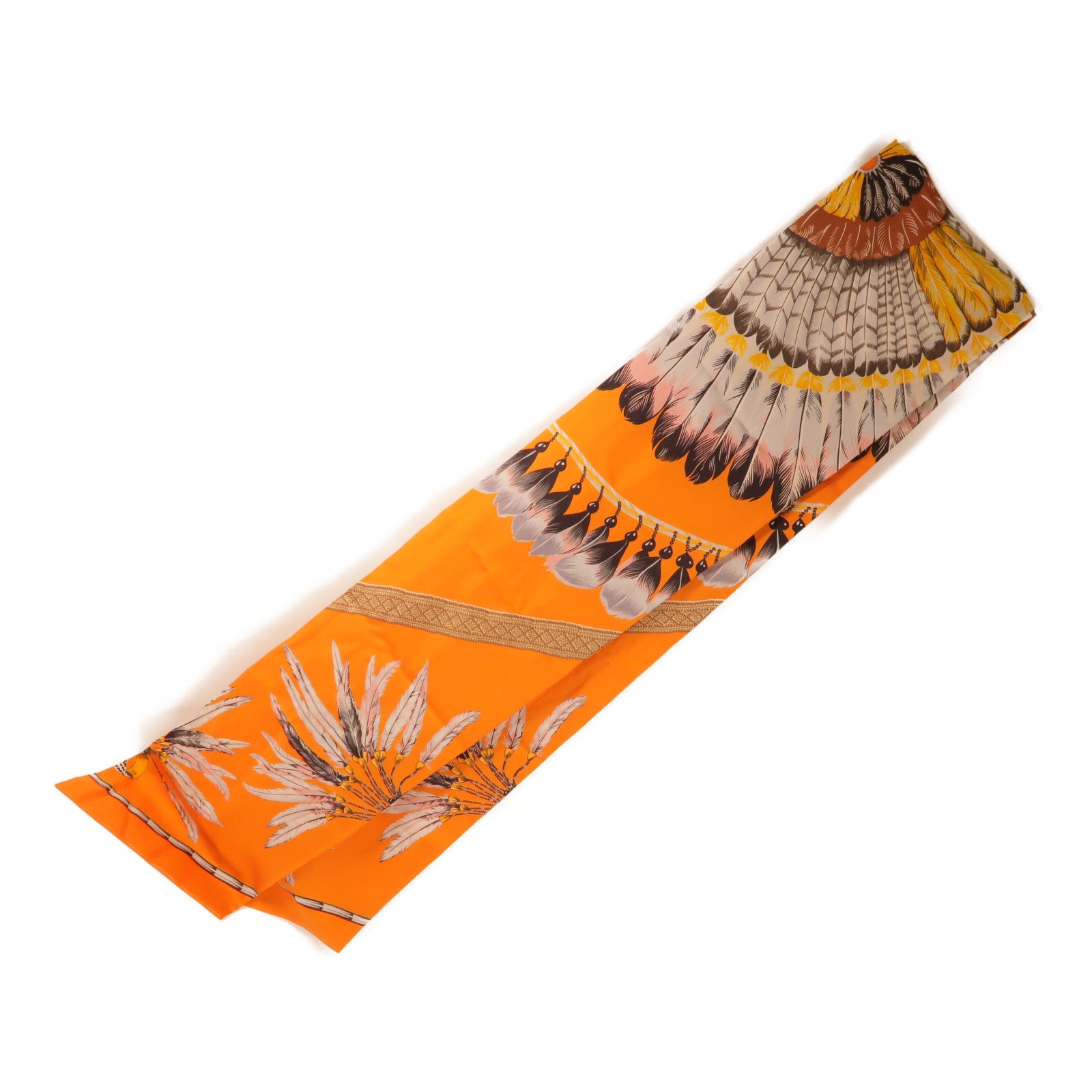 HERMES Max Twilly Thread 108 x 20 Scarf Silk Orange