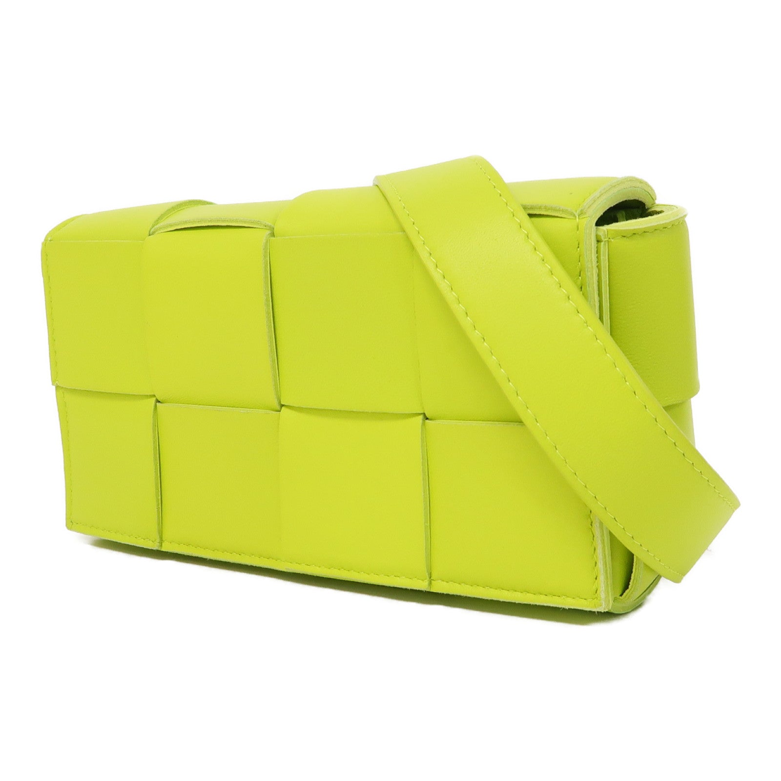 BOTTEGA VENETA 織紋牛皮皮革Waist Bag銀扣螢光綠色