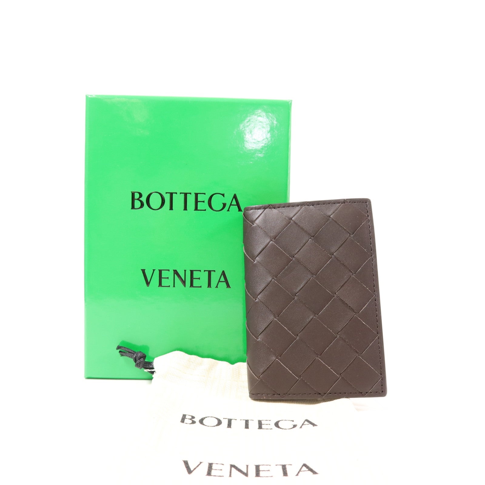 BOTTEGA VENETA BV Flap Card Case Calfskin Leather Dark Brown