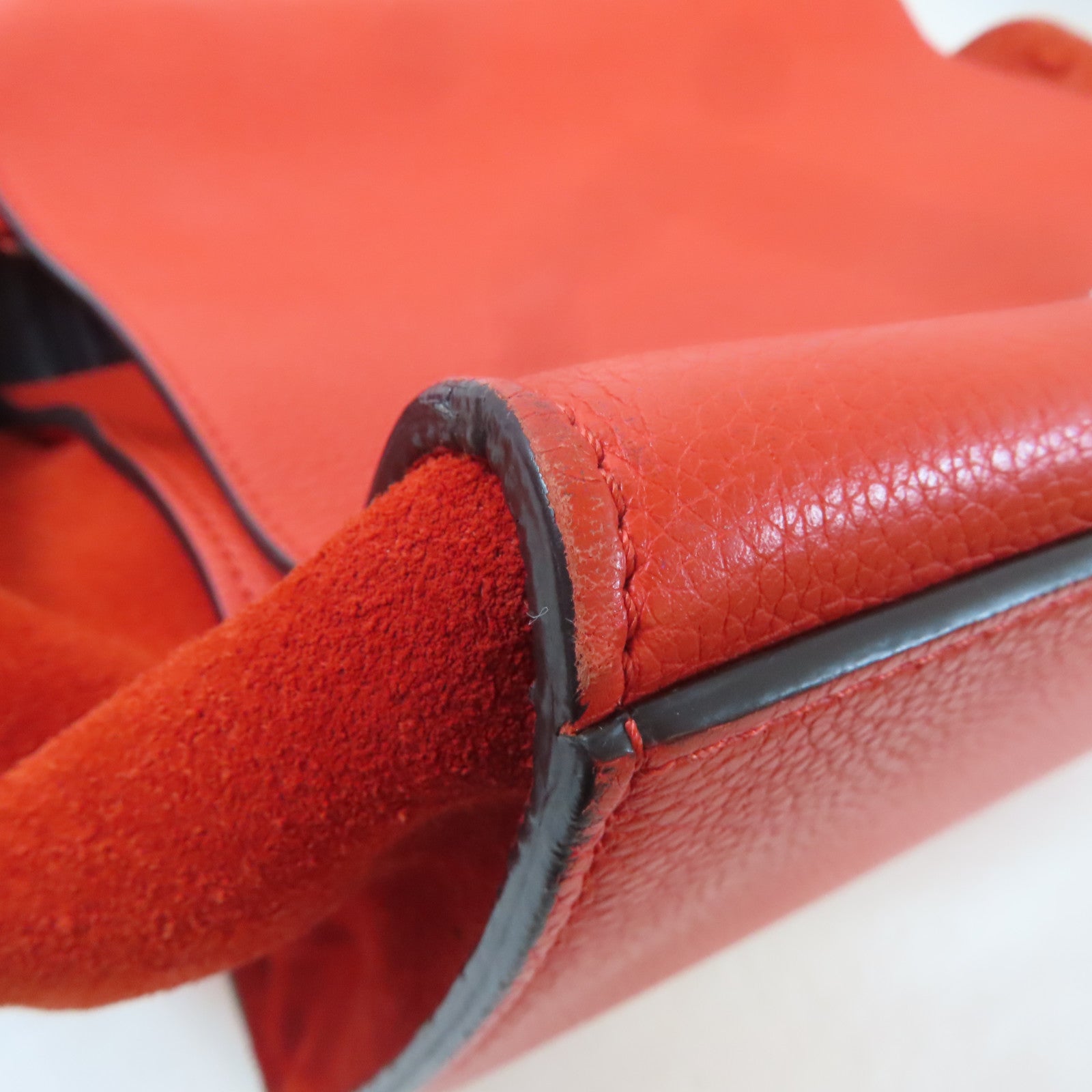 CELINE 【激減優惠】牛皮皮革/絨布Trapeze Tote Bag銀扣手挽肩背兩用袋紅色