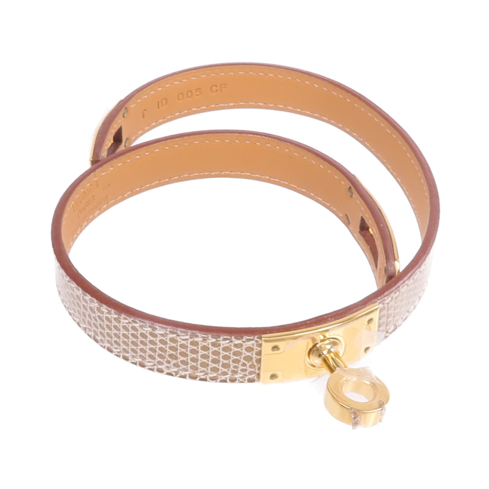 HERMES 【激減優惠】Lizard皮革Kelly Double Tour Bracelet金扣手帶