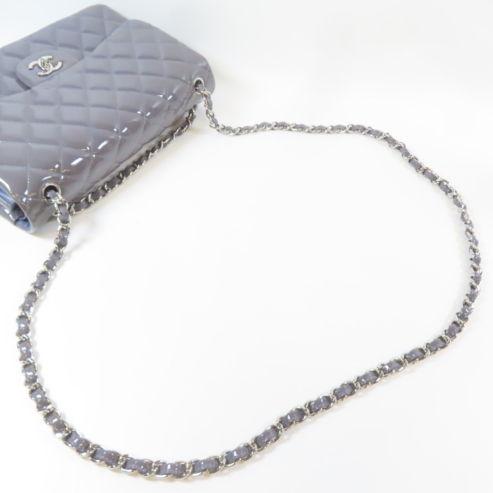CHANEL 【激減優惠】菱格漆皮皮革Classic銀扣鏈帶肩背袋紫色