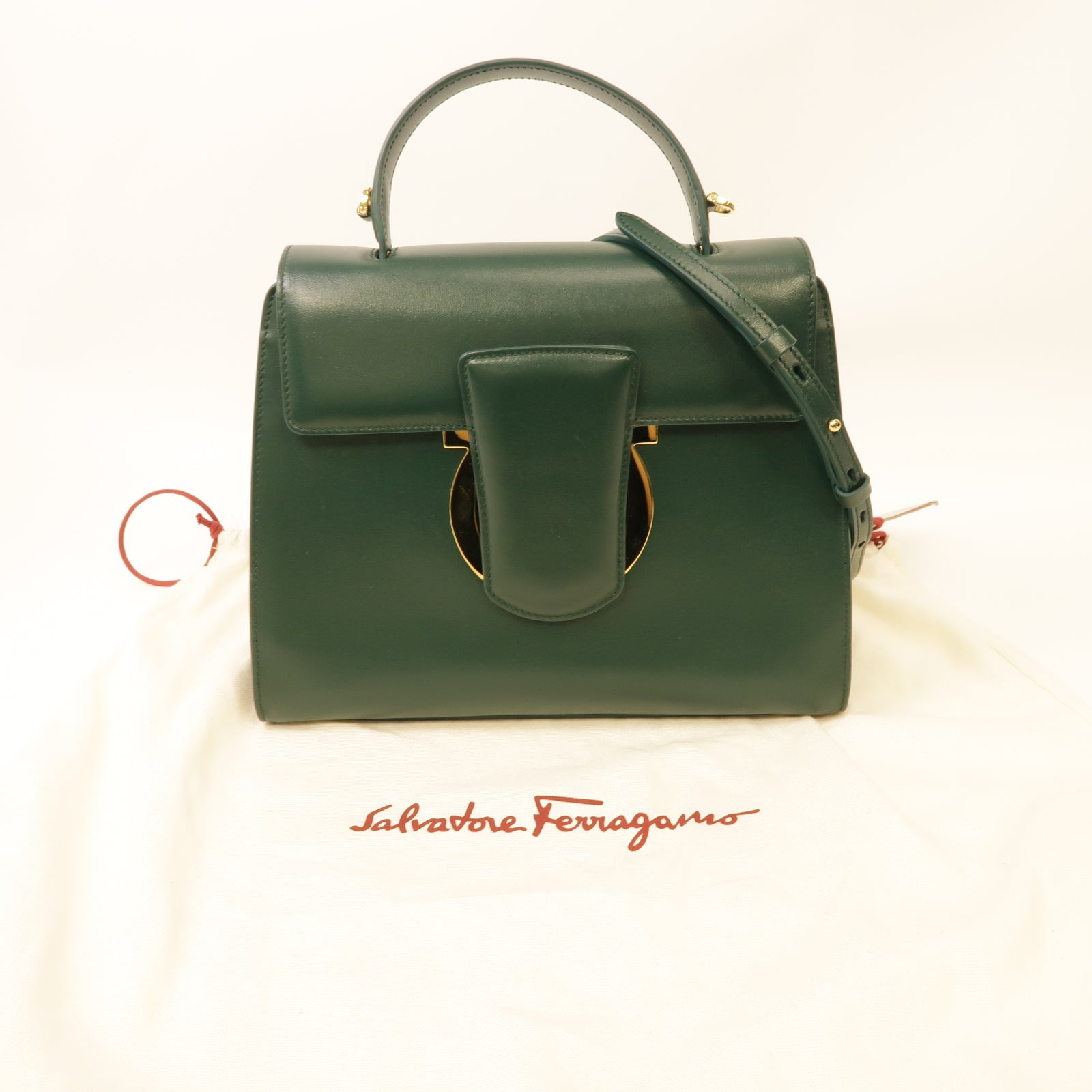 Salvatore Ferragamo 牛皮皮革2way Shoulder Bag金扣手挽肩背兩用袋綠色