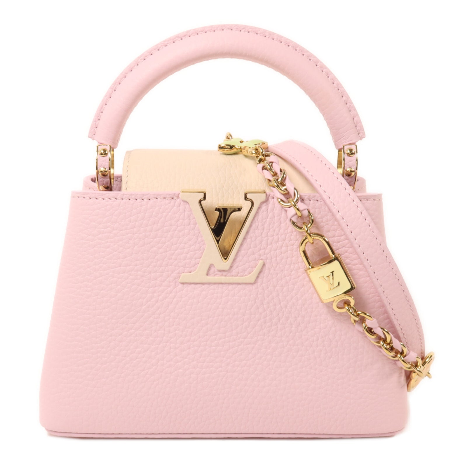 LOUIS VUITTON 牛皮皮革Capucines Mini鏈帶手挽肩背兩用袋