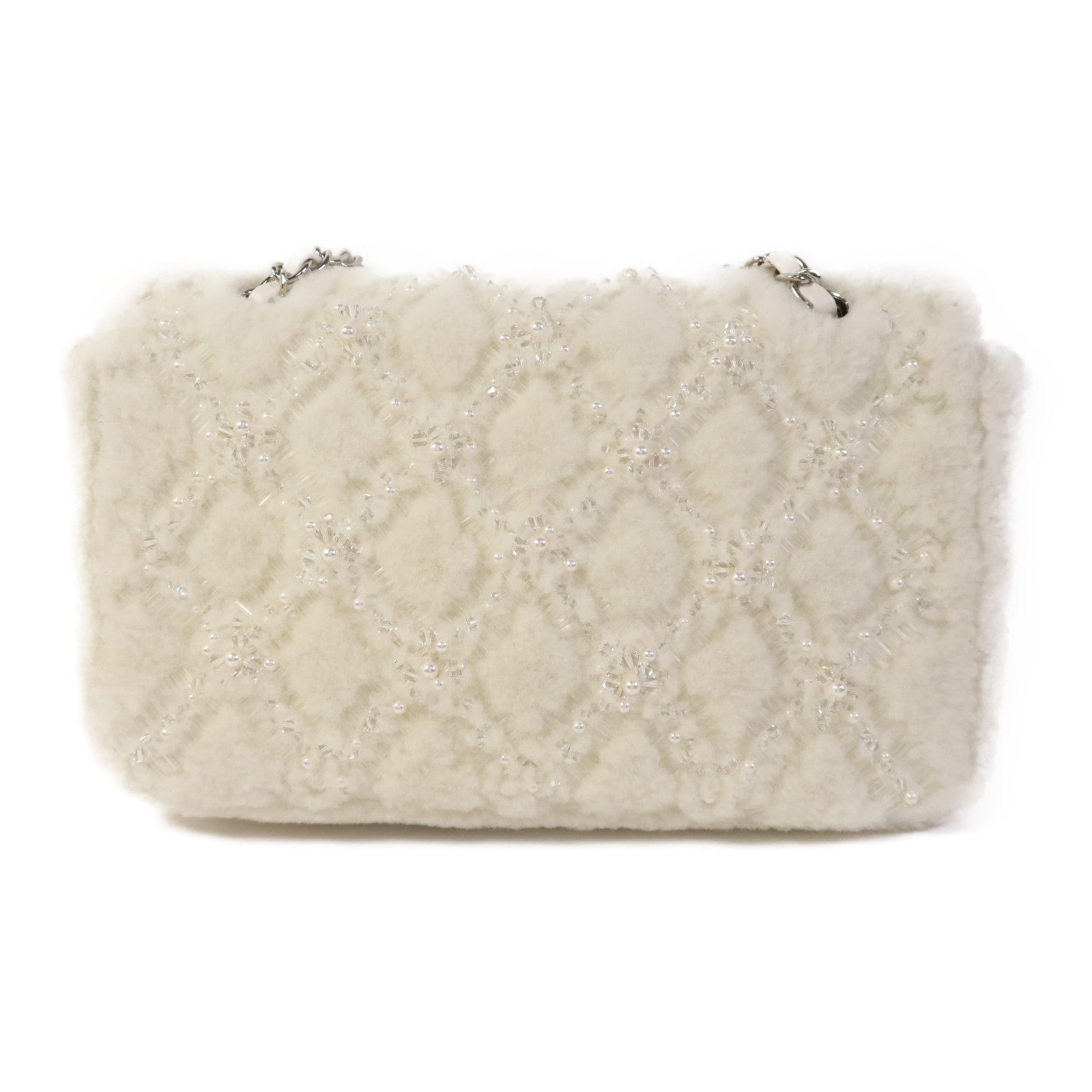 CHANEL 羊毛皮Embroidered Shearling Flap Bag銀扣鏈帶肩背袋