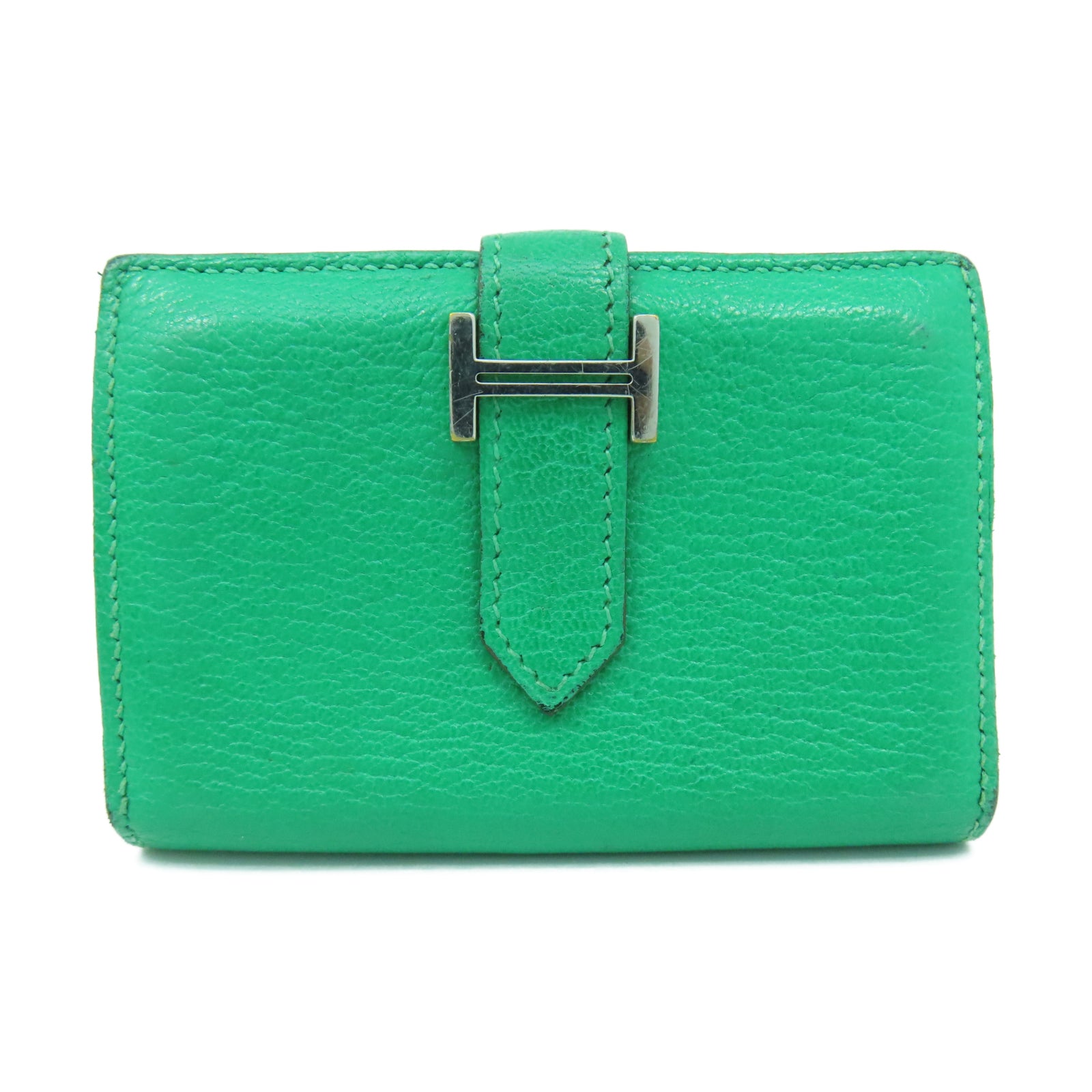HERMES 【激減優惠】Chevre皮革Bearn Card Case銀扣卡片套綠色