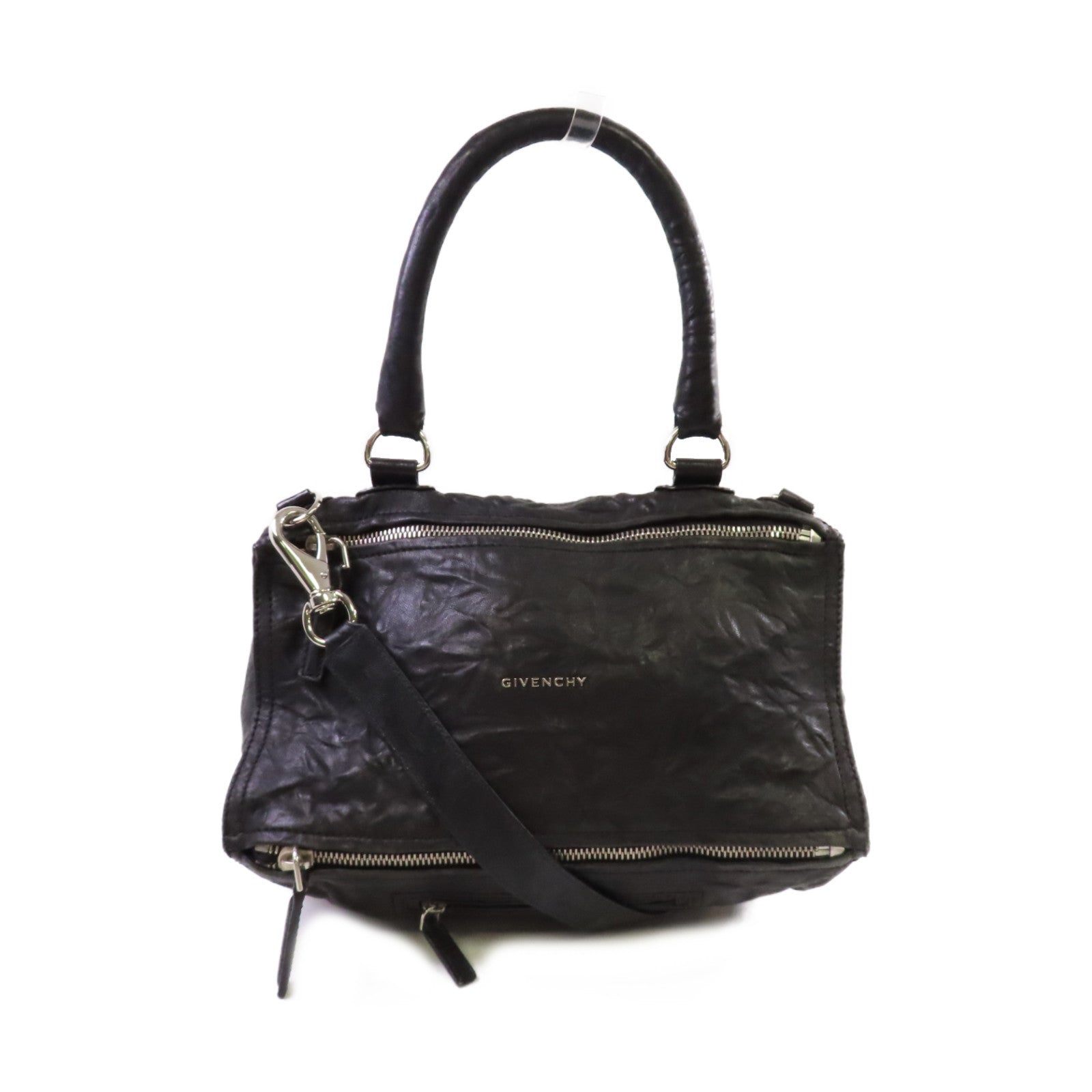 GIVENCHY 皮革Pandora Shoulder Bag銀扣手挽肩背兩用袋黑色