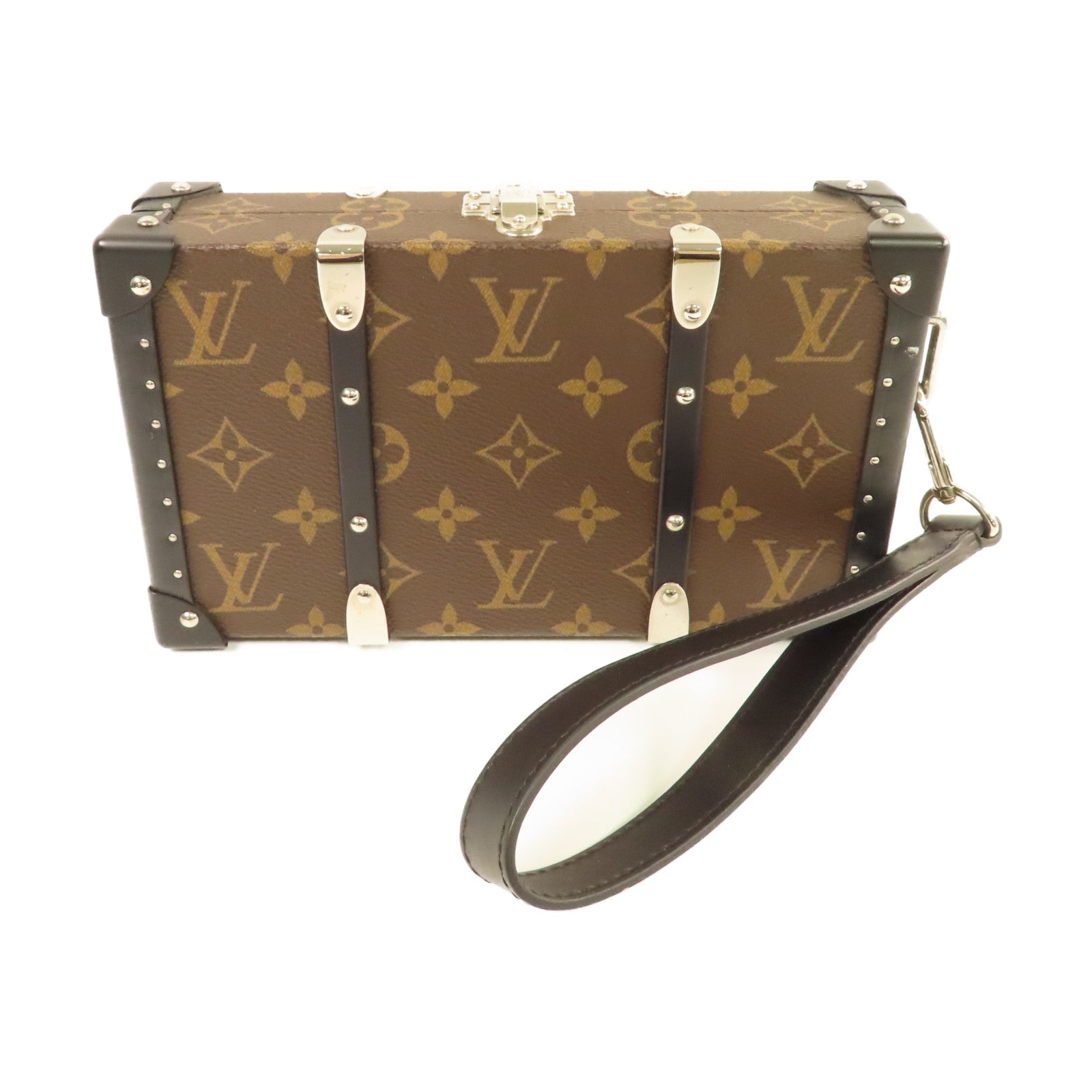LOUIS VUITTON 【均一特價】Monogram Macassar Wallet Trunk Clutch Pouch銀扣手拿包啡色/黑色