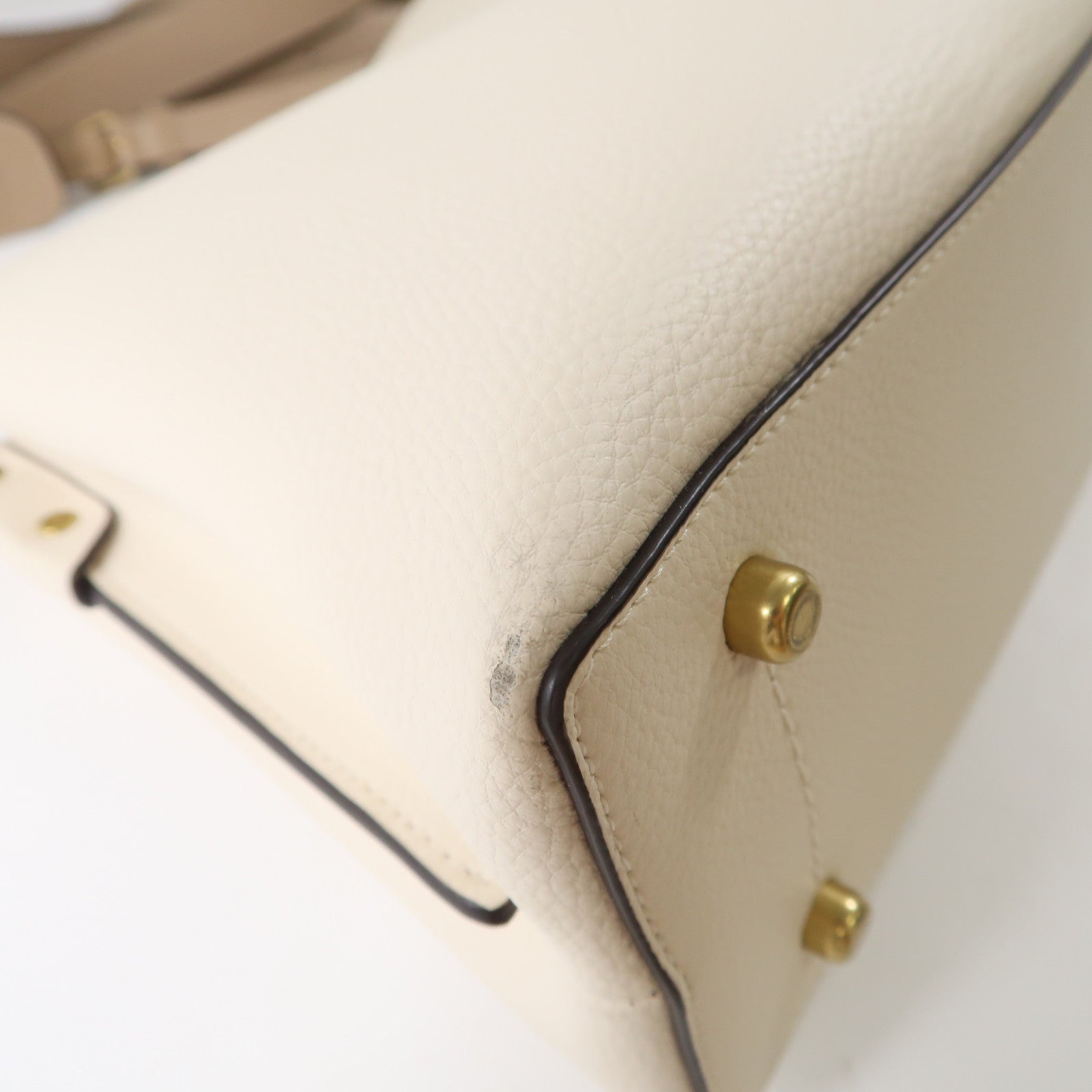 COACH 皮革Willow Shoulder Bag金扣手挽肩背兩用袋米色/棕色