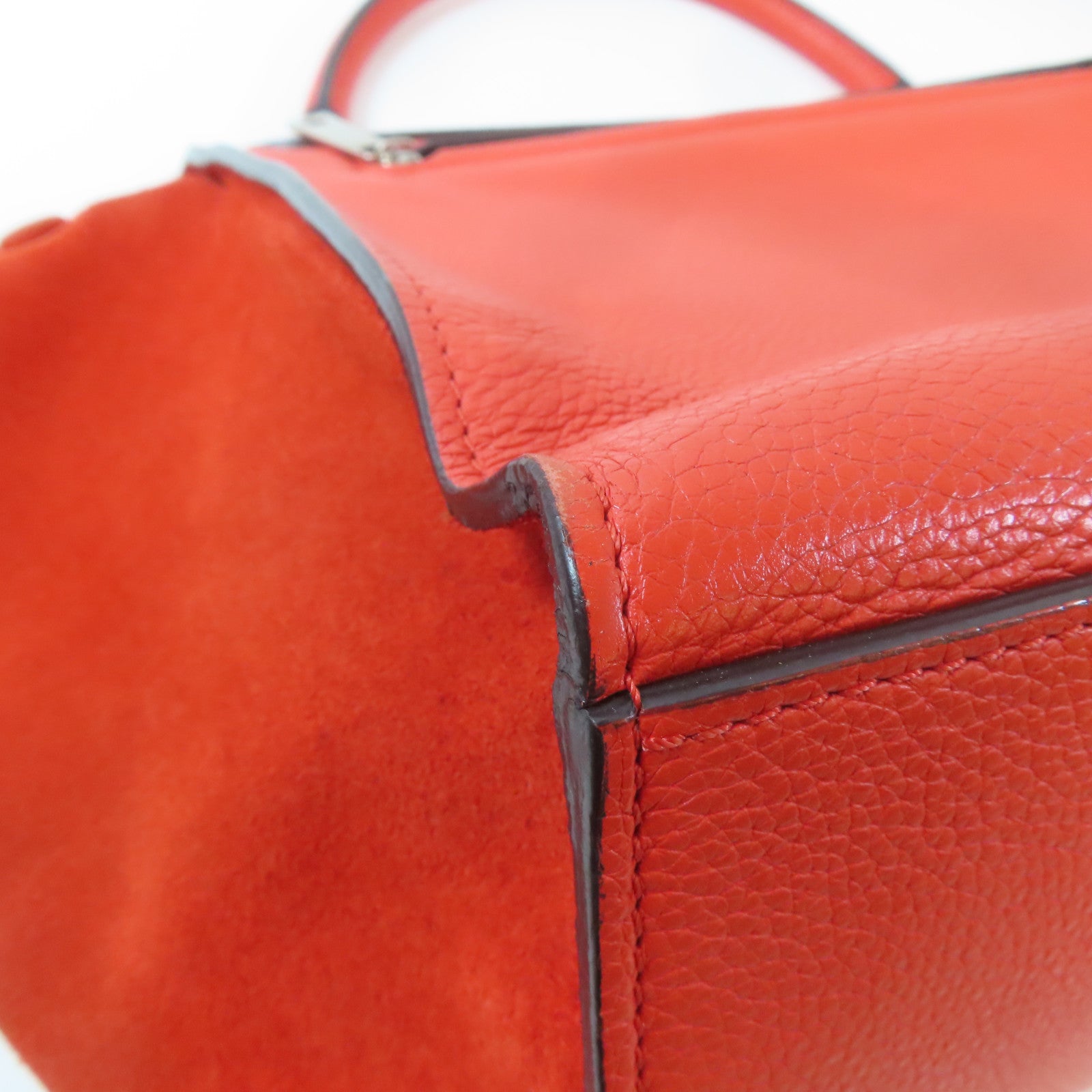 CELINE 【激減優惠】牛皮皮革/絨布Trapeze Tote Bag銀扣手挽肩背兩用袋紅色
