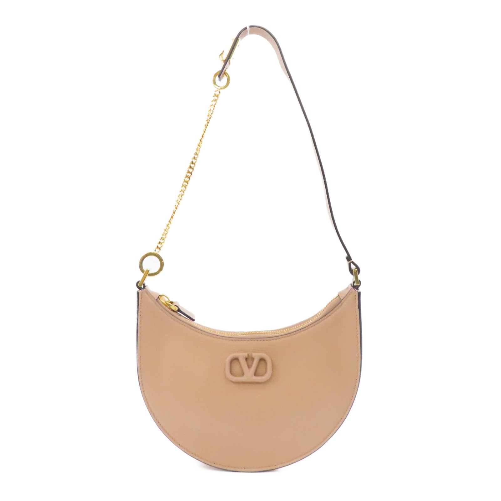 Valentino 牛皮皮革Shoulder Bag金扣肩背袋杏色