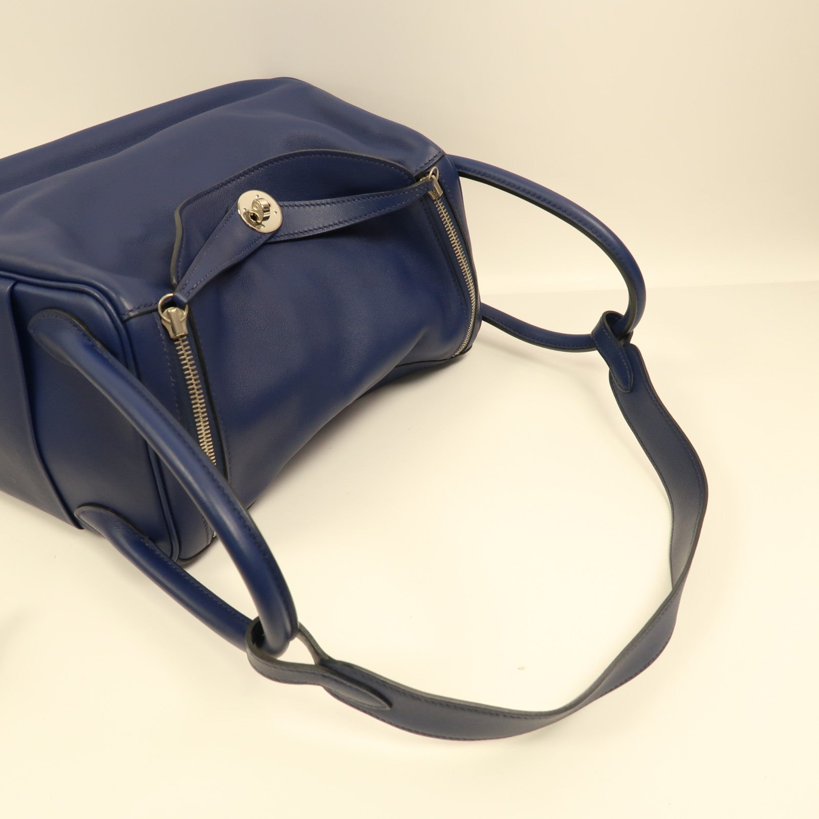 HERMES PHW Lindy 30 2 Way Shoulder Bag Handbag Swift Leather Blue Sapphire
