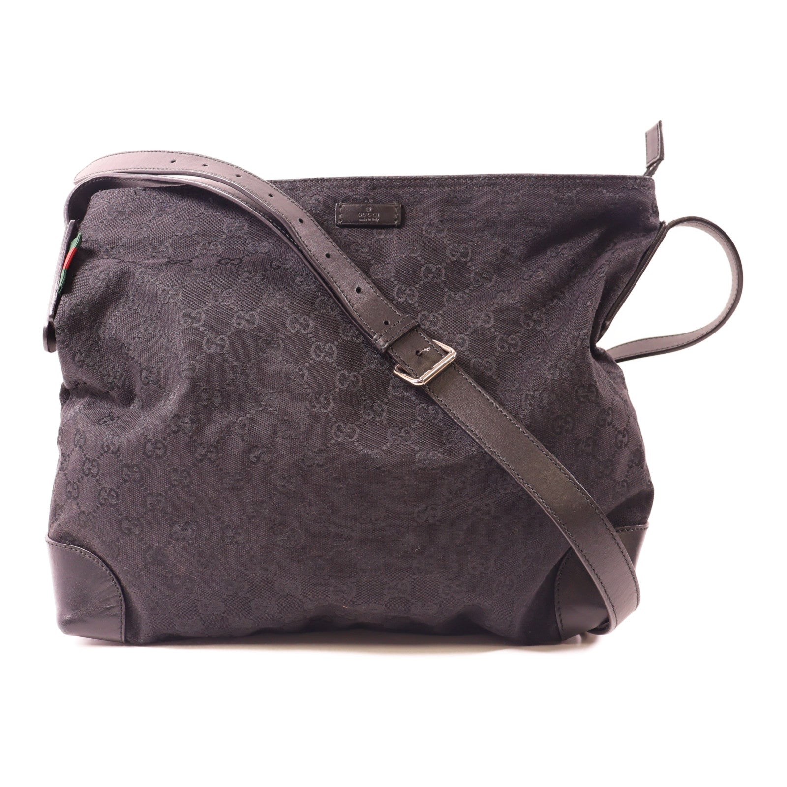 GUCCI 帆布Shoulder Bag銀扣肩背袋黑色