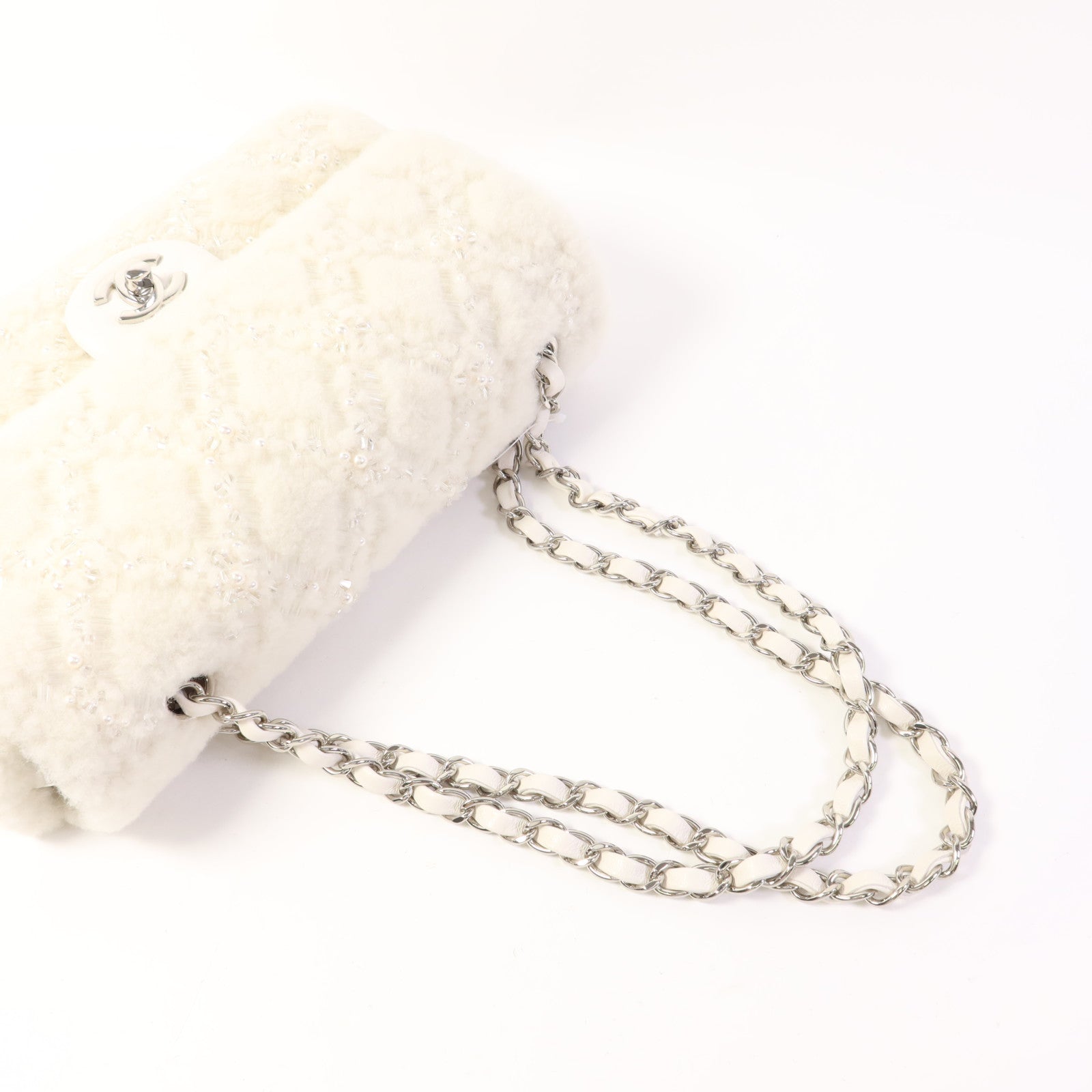 CHANEL 羊毛皮Embroidered Shearling Flap Bag銀扣鏈帶肩背袋