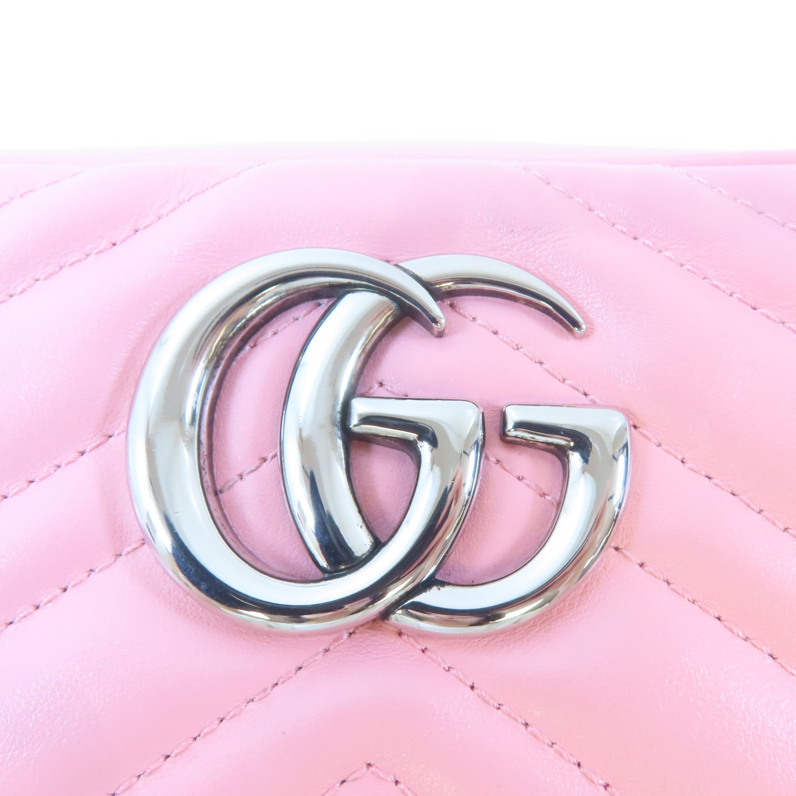 GUCCI 牛皮皮革GG Marmont銀扣肩背袋粉紅色