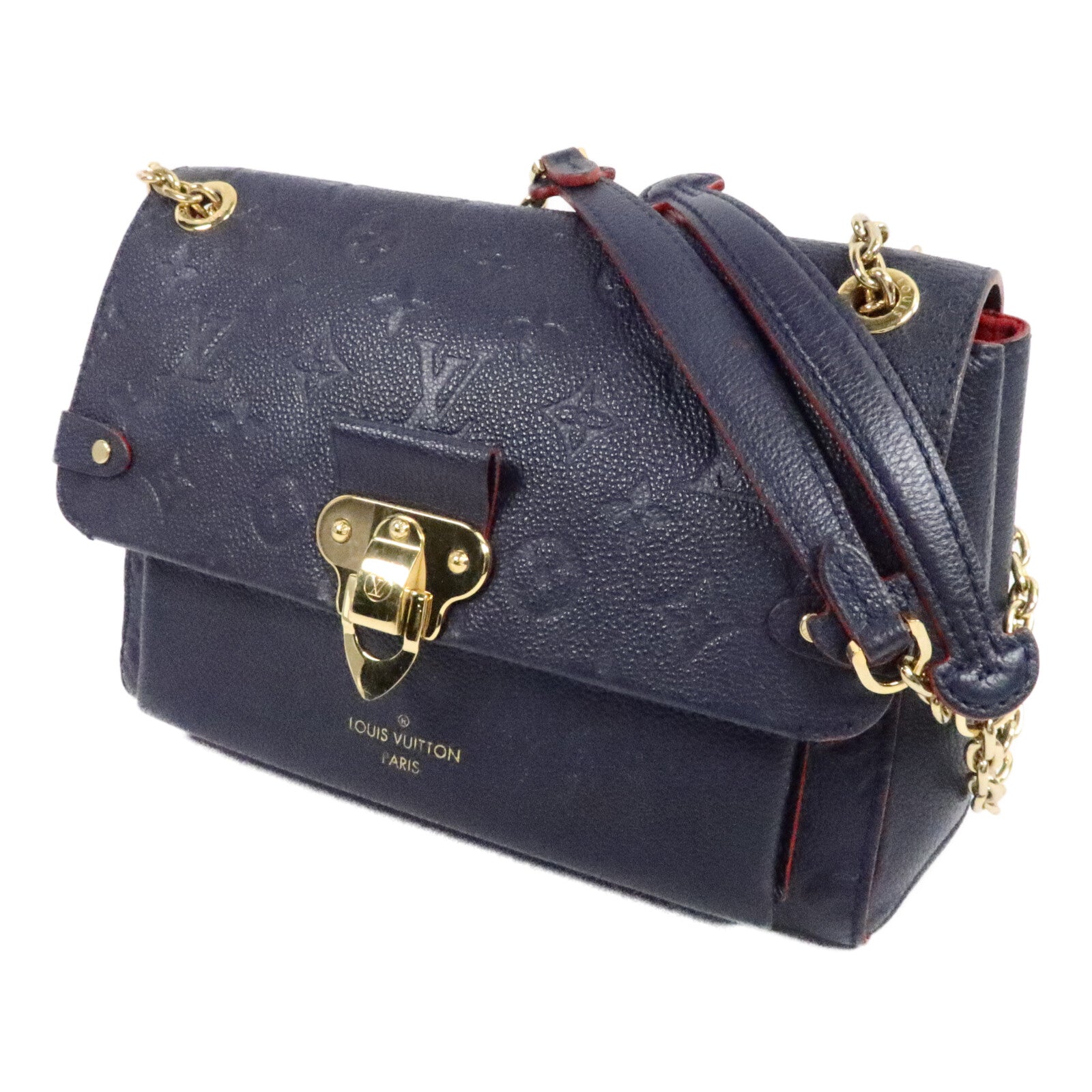 LOUIS VUITTON Monogram Empreinte Vavin PM金扣肩背袋深藍色