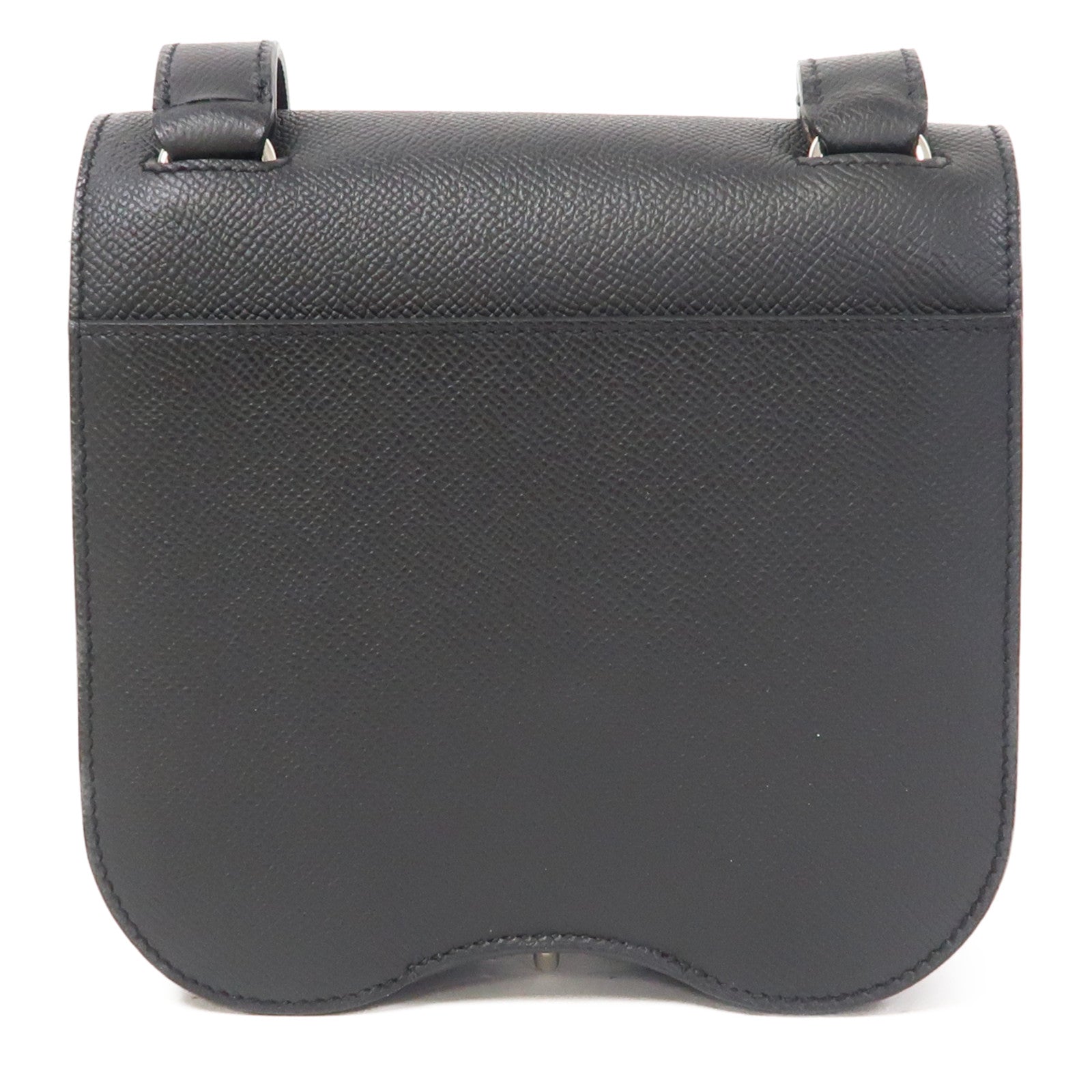 HERMES Epsom皮革Mini Della Cavalleria Bag銀扣肩背袋黑色