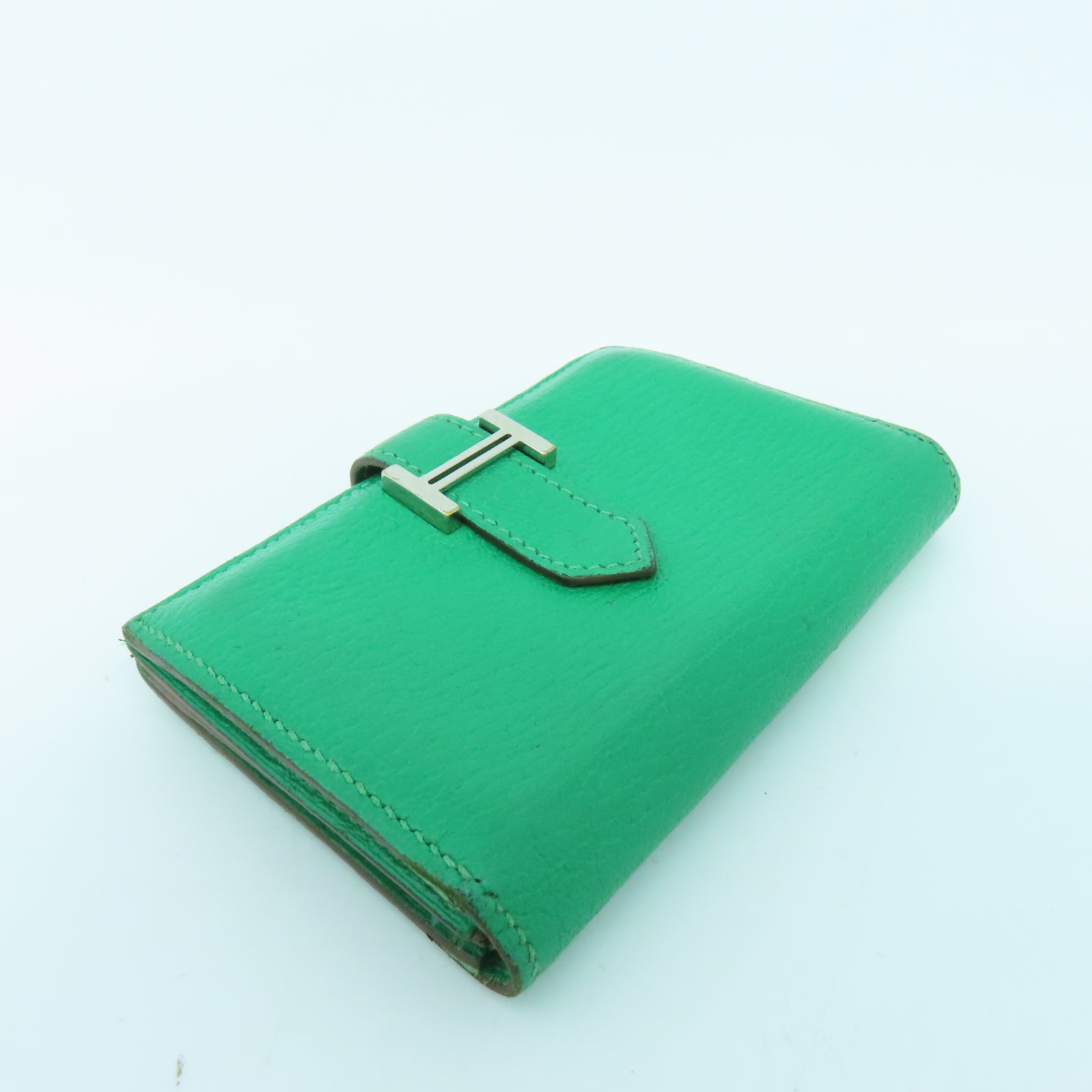 HERMES 【激減優惠】Chevre皮革Bearn Card Case銀扣卡片套綠色