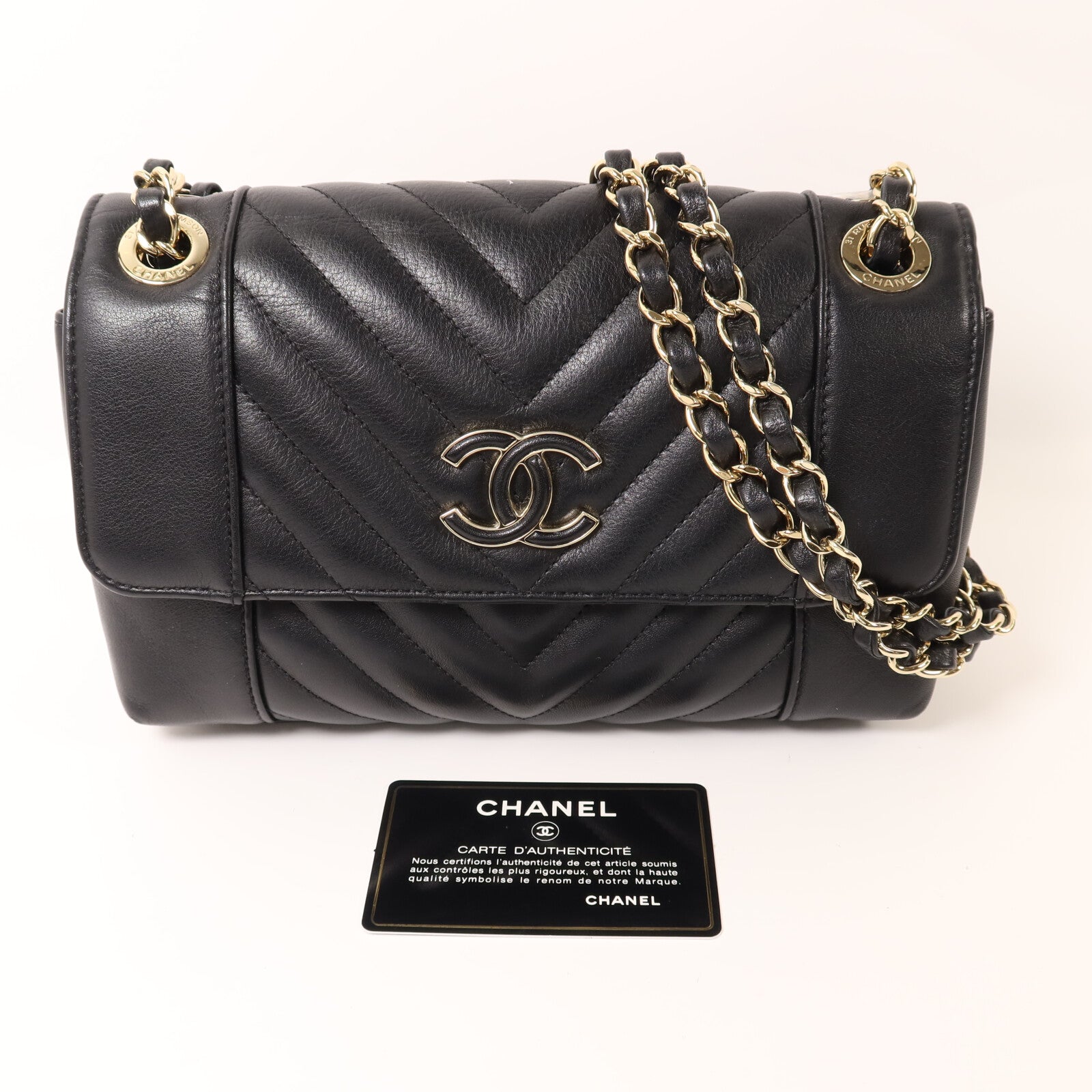 CHANEL 牛皮皮革Shoulder Bag金扣鏈帶肩背袋
