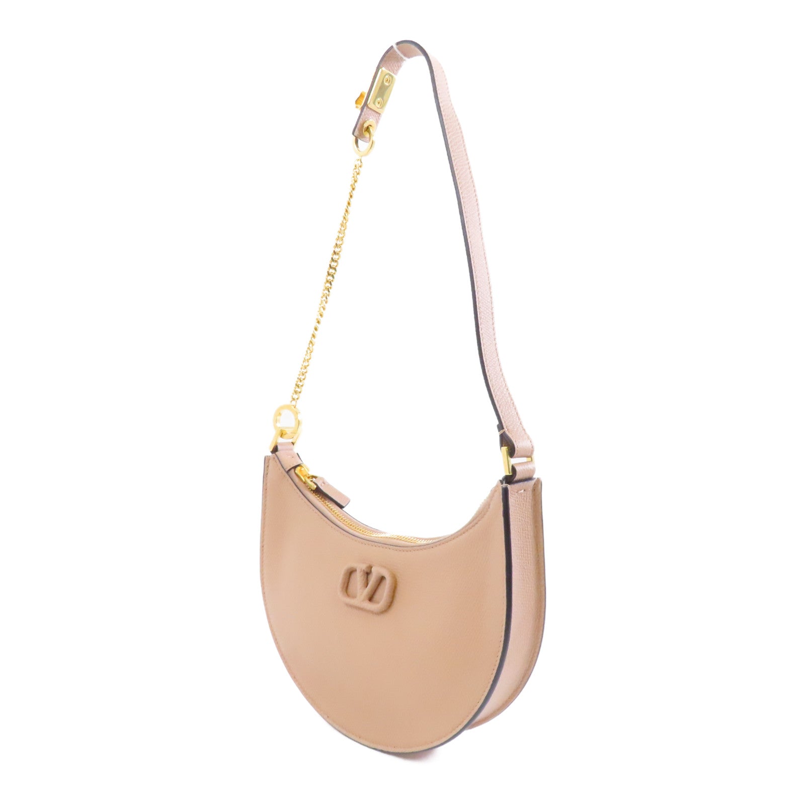 Valentino 牛皮皮革Shoulder Bag金扣肩背袋杏色