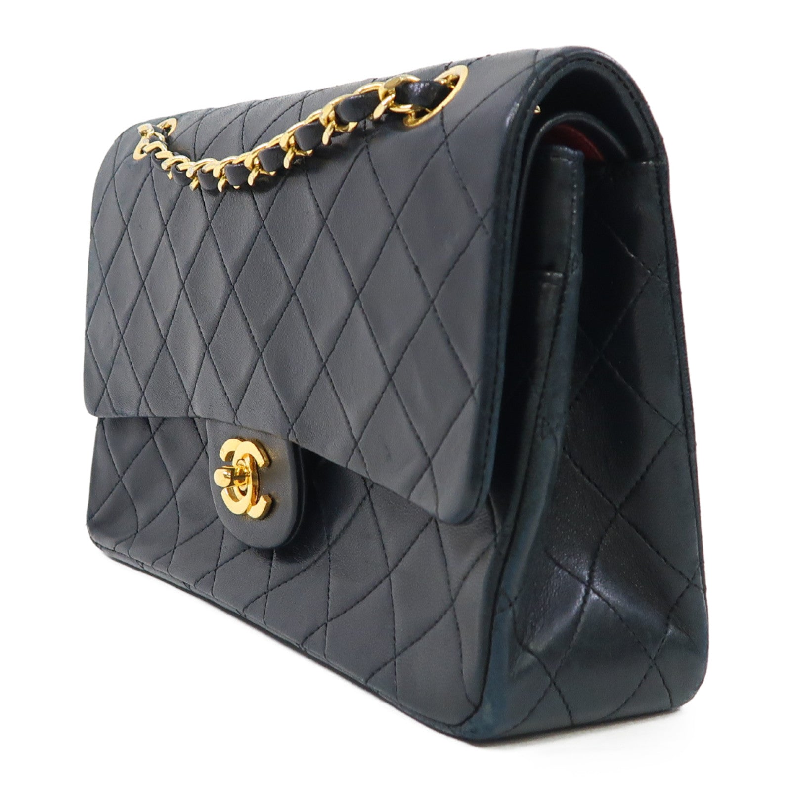 CHANEL 菱格羊皮皮革Vintage Classic Bag金扣鏈帶肩背袋黑色