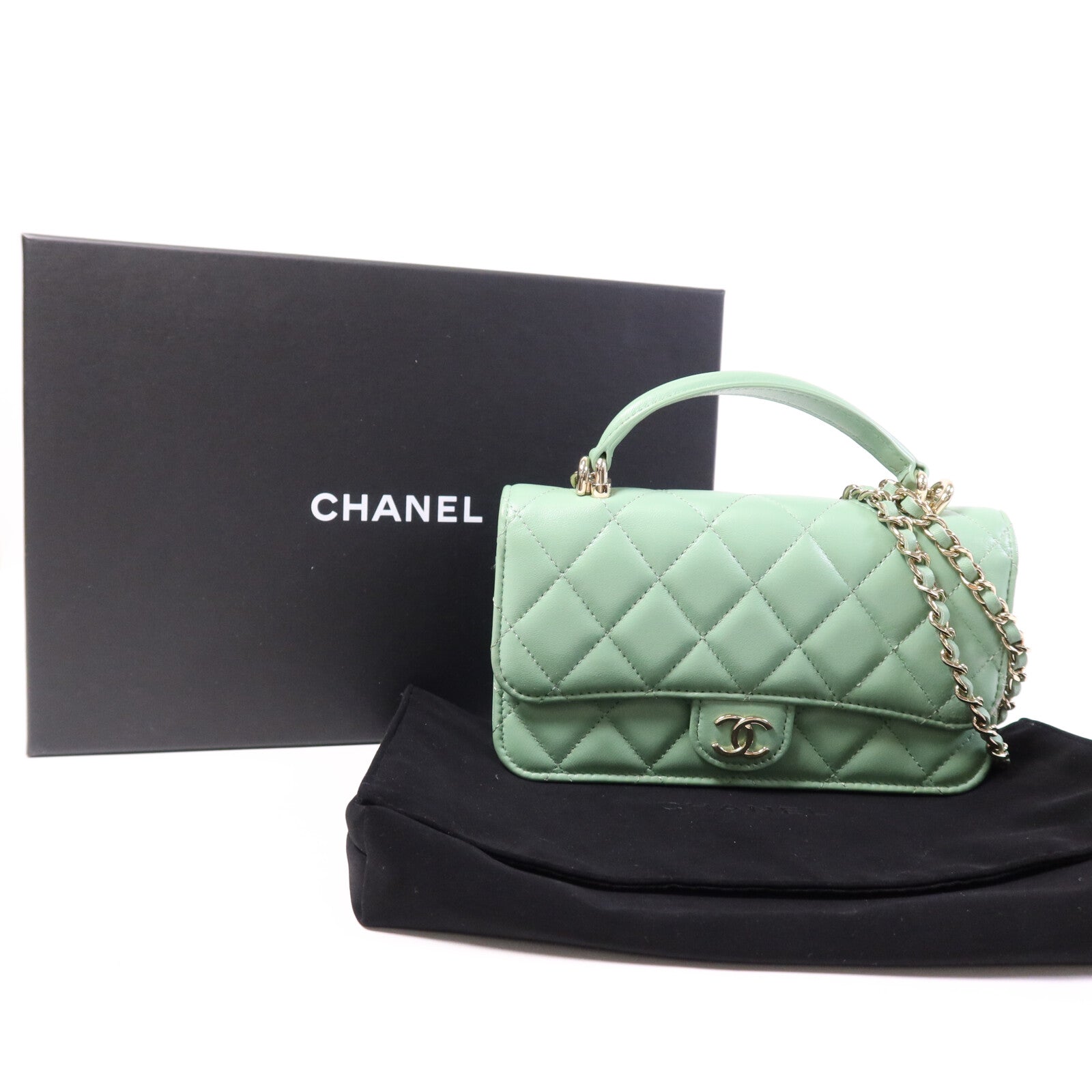 CHANEL 羊皮皮革WOC Wallet On Chain With Handle金扣鏈帶手挽肩背兩用袋