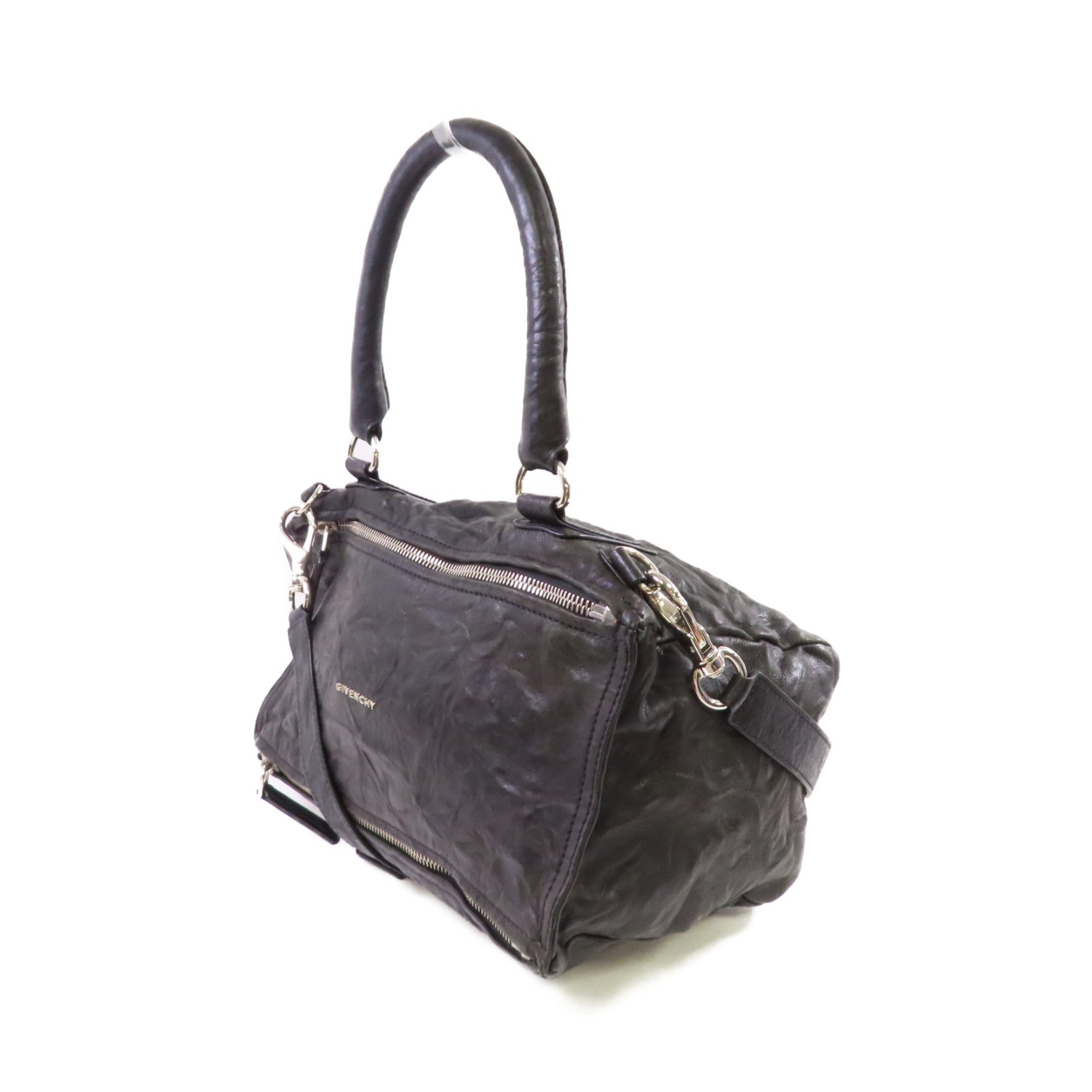 GIVENCHY 皮革Pandora Shoulder Bag銀扣手挽肩背兩用袋黑色