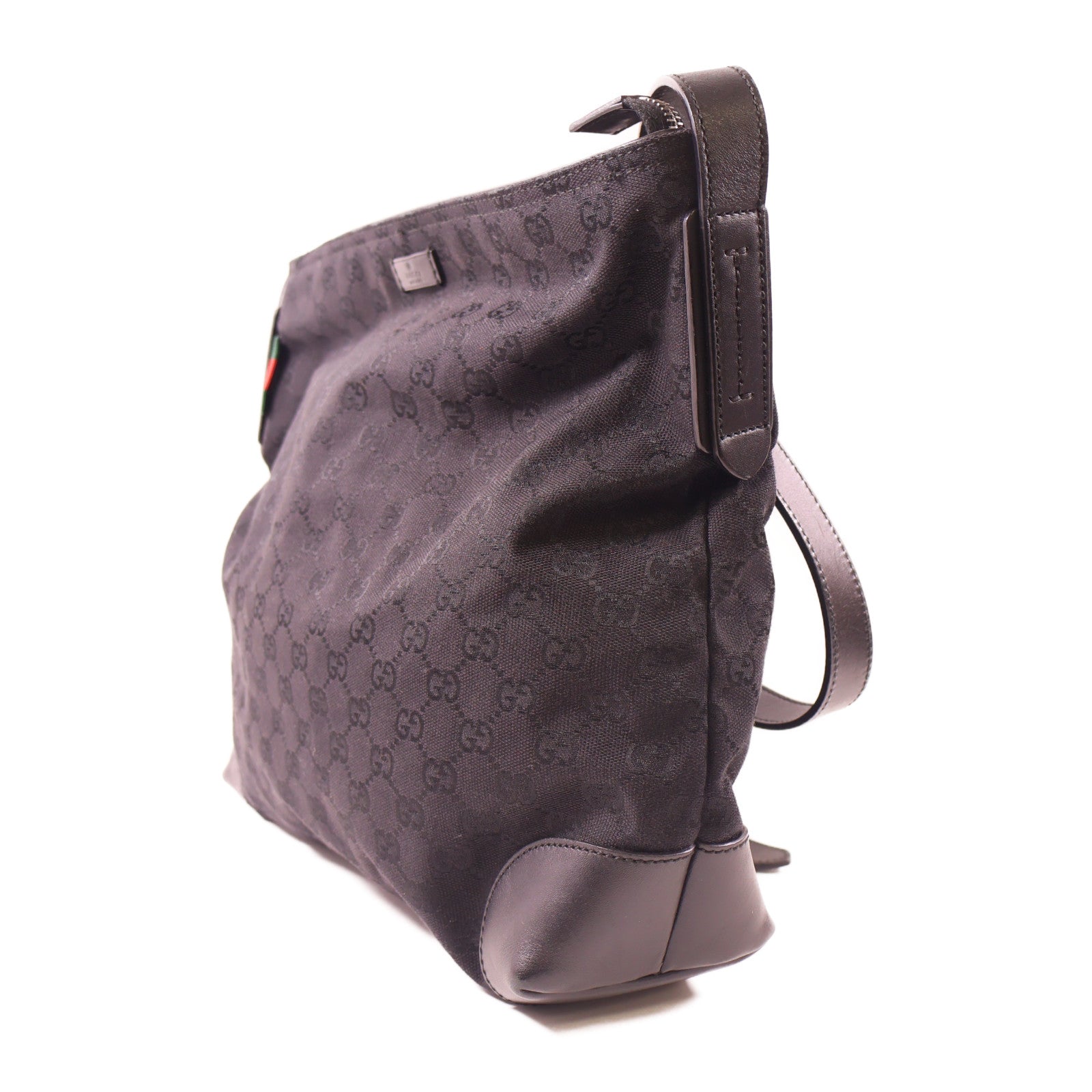 GUCCI 帆布Shoulder Bag銀扣肩背袋黑色
