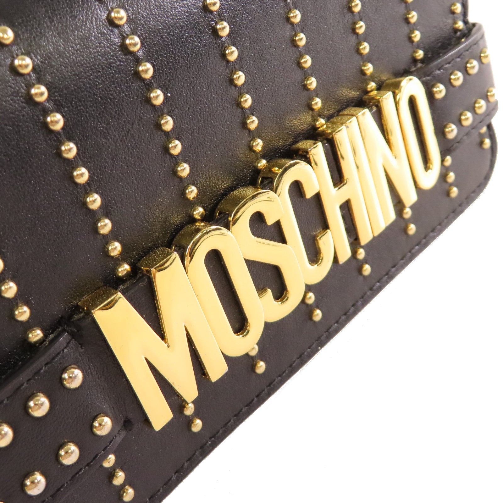 MOSCHINO 牛皮皮革Shoulder Bag金扣肩背袋黑色