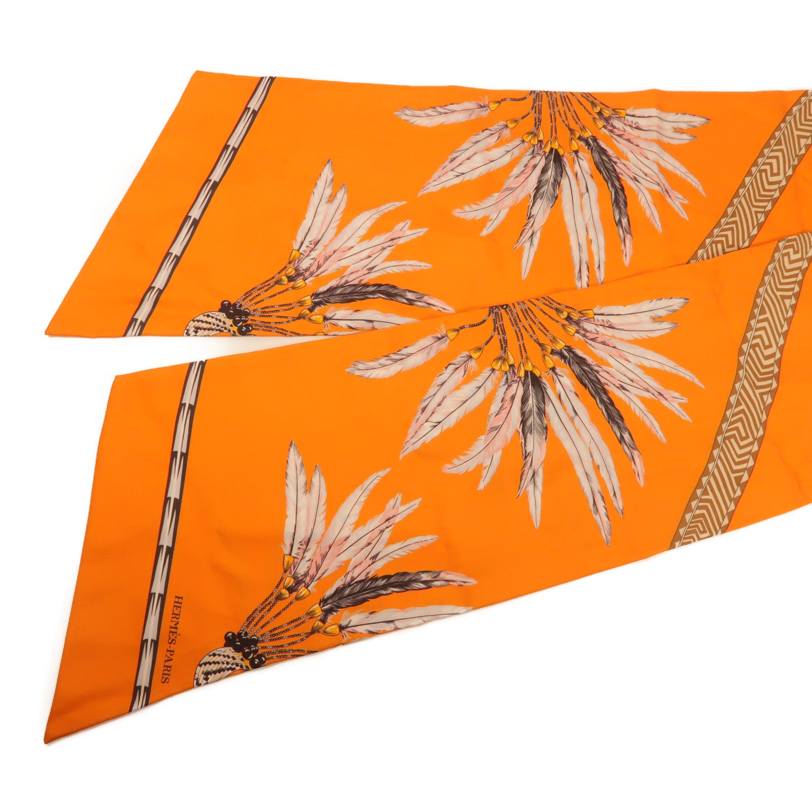 HERMES Max Twilly Thread 108 x 20 Scarf Silk Orange