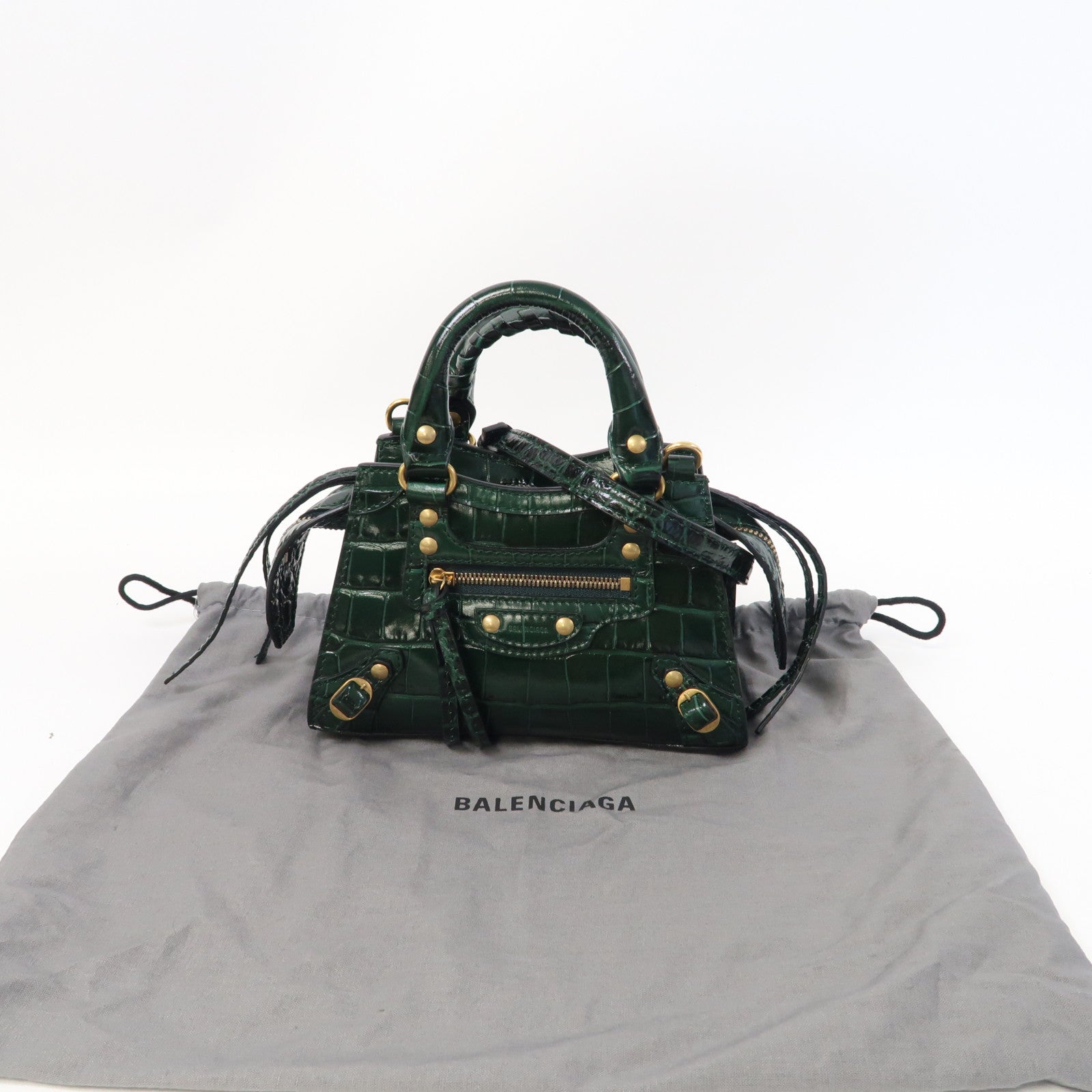 BALENCIAGA 牛皮皮革Neo Classic金扣手挽肩背兩用袋綠色