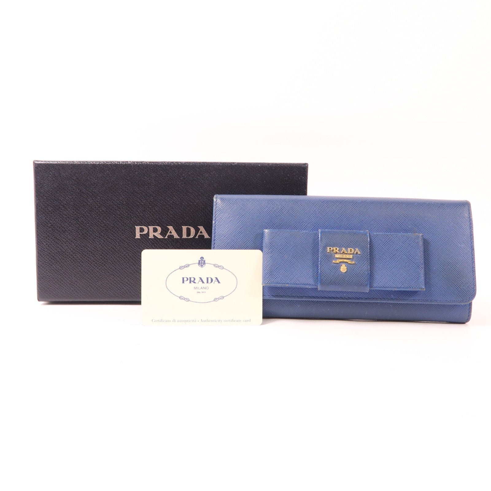 PRADA GHW Long Wallet 1M1132 Calfskin Leather Blue