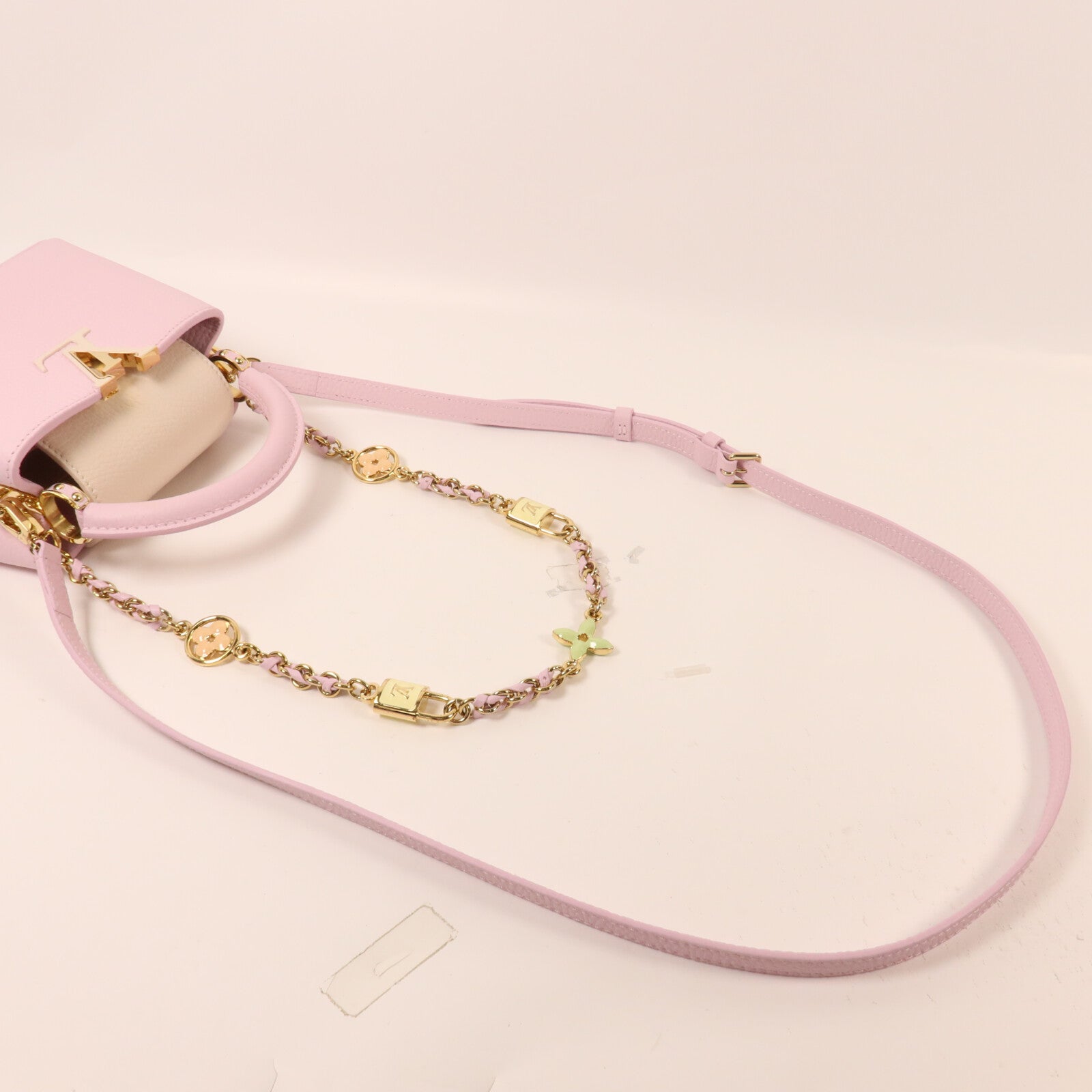LOUIS VUITTON 牛皮皮革Capucines Mini鏈帶手挽肩背兩用袋