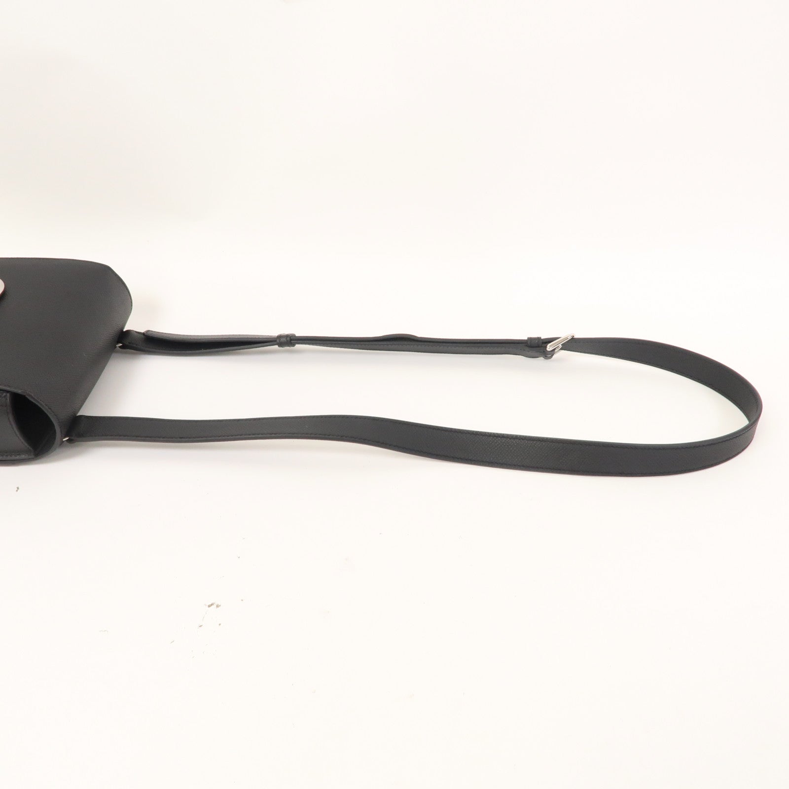 HERMES Epsom皮革Mini Della Cavalleria Bag銀扣肩背袋黑色