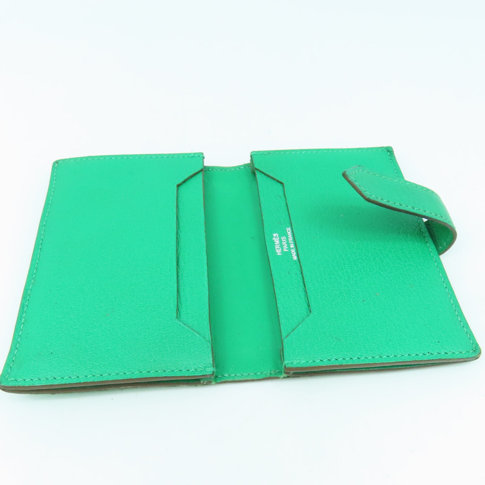 HERMES 【激減優惠】Chevre皮革Bearn Card Case銀扣卡片套綠色