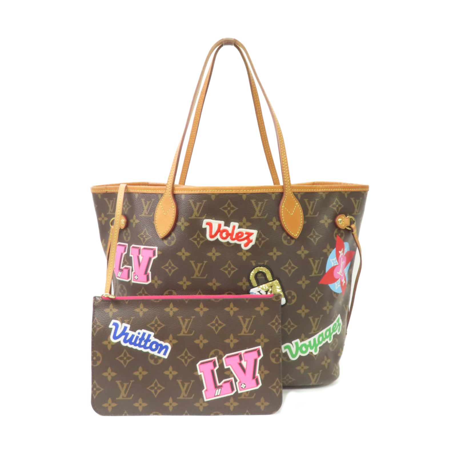 LOUIS VUITTON Monogram Neverfull MM金扣手挽袋棕色