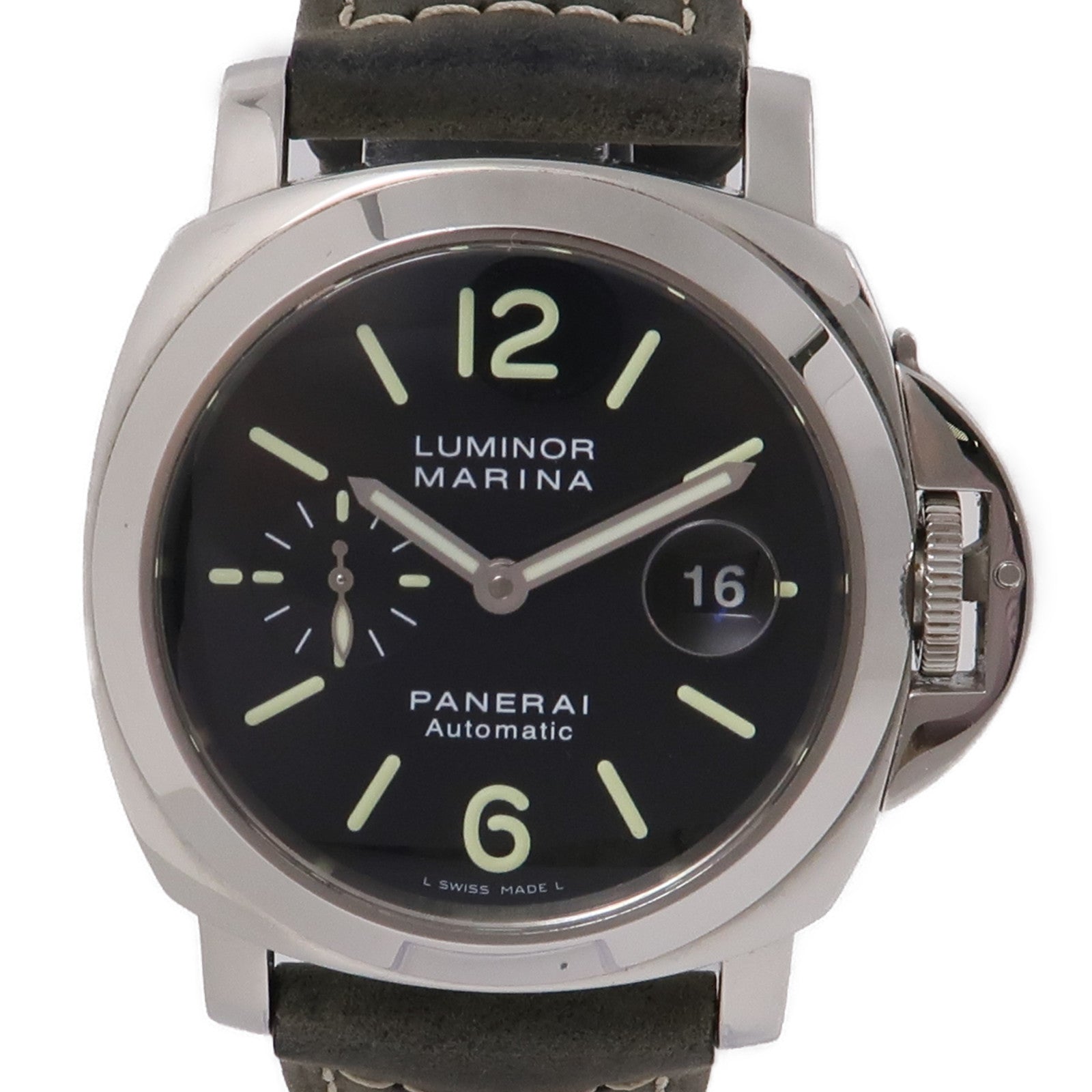 PANERAI Luminor Marina不鏽鋼/皮革帶手錶自動機芯黑色