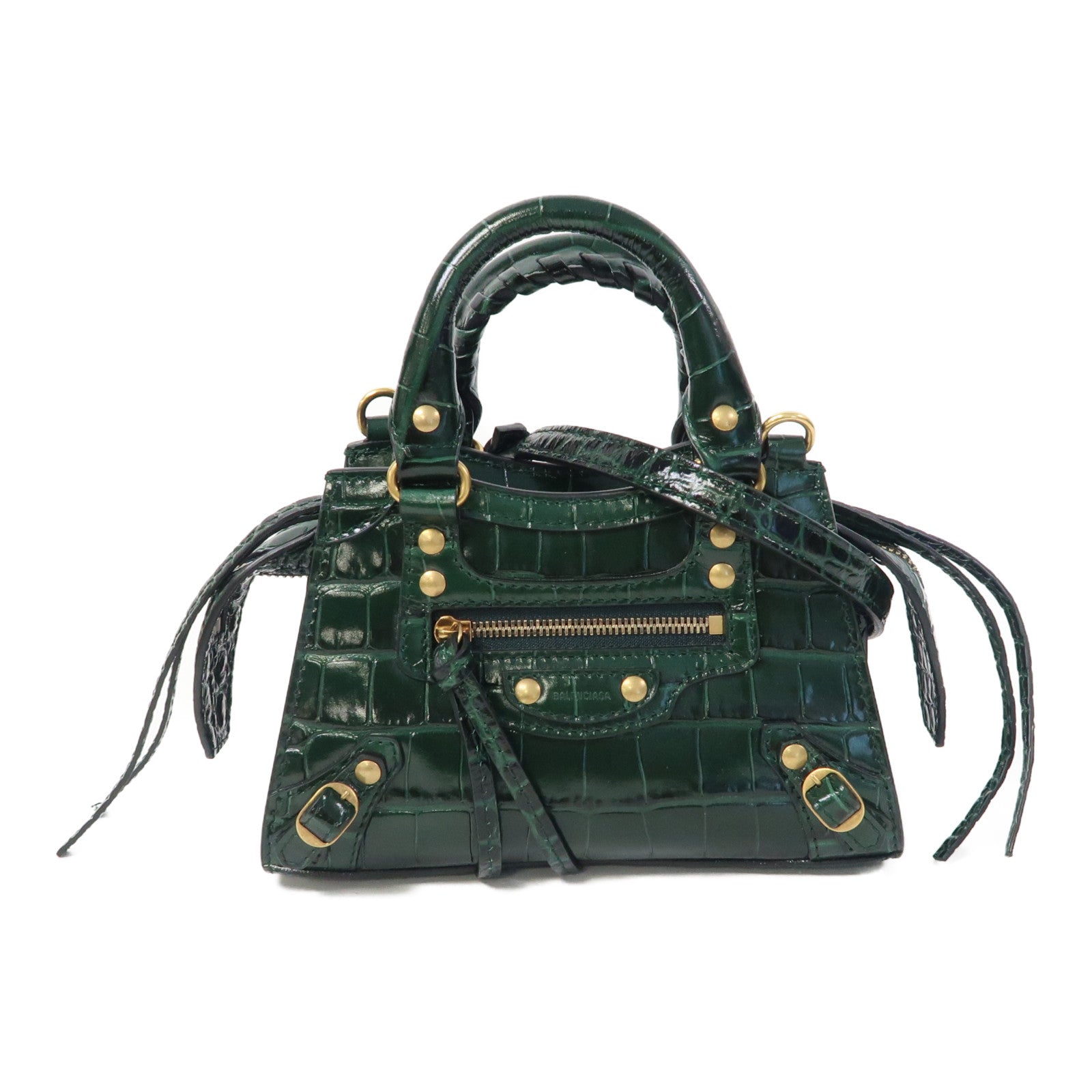 BALENCIAGA 牛皮皮革Neo Classic金扣手挽肩背兩用袋綠色