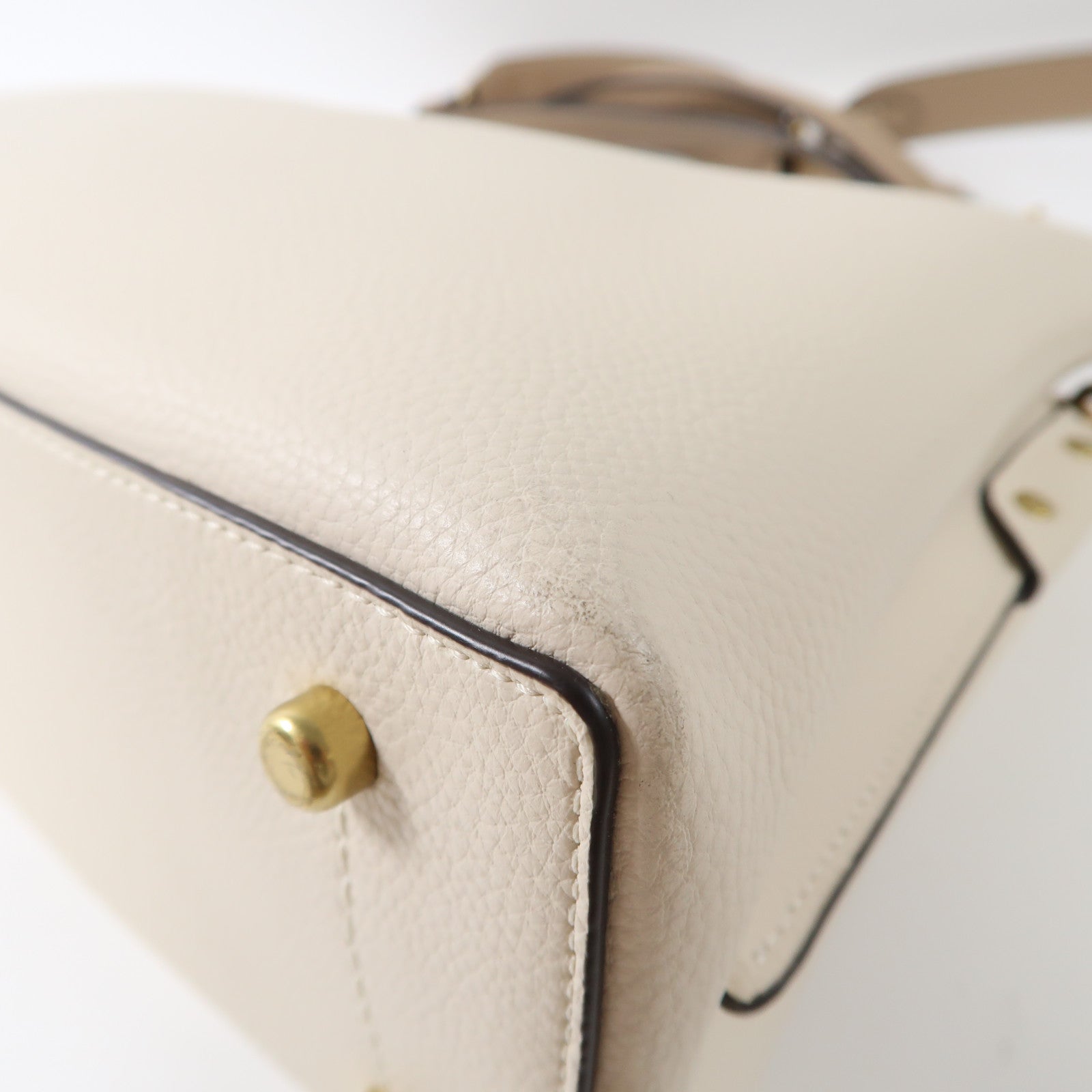 COACH 皮革Willow Shoulder Bag金扣手挽肩背兩用袋米色/棕色