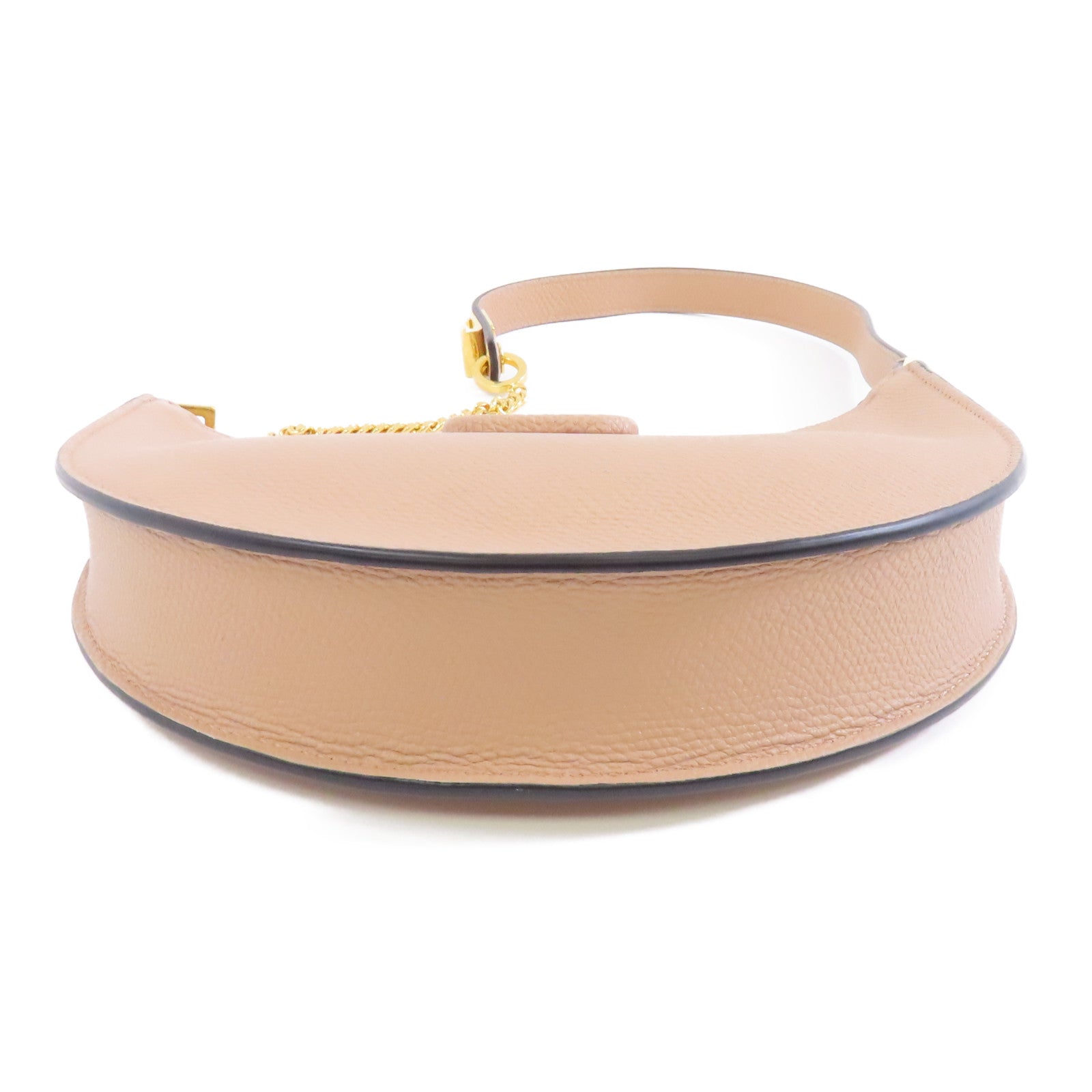 Valentino 牛皮皮革Shoulder Bag金扣肩背袋杏色
