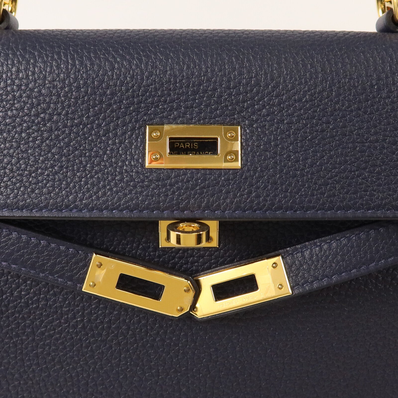 HERMES Togo皮革Kelly 25金扣手挽肩背兩用袋Blue Nuit