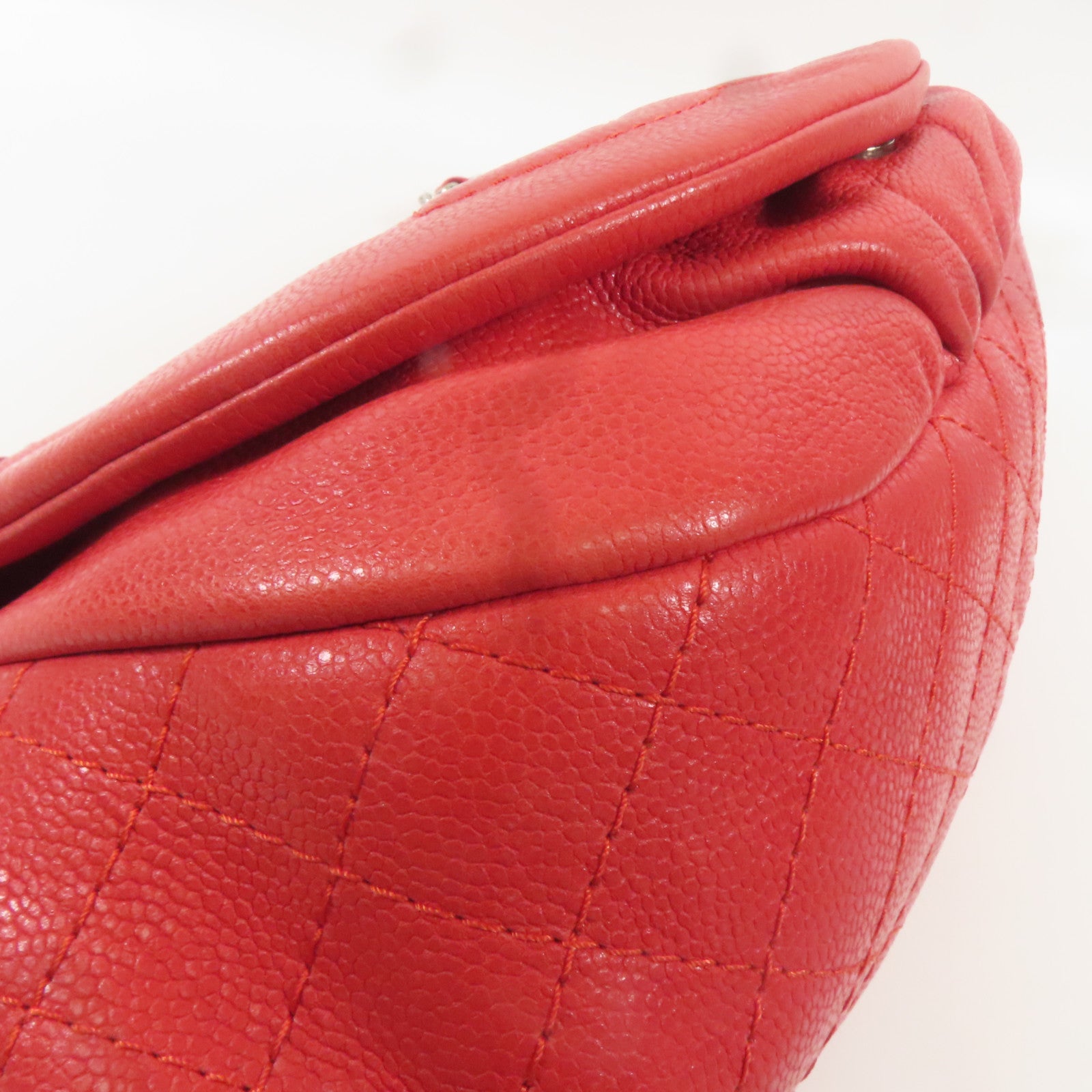 CHANEL 牛皮皮革Shoulder Bag銀扣肩背袋紅色