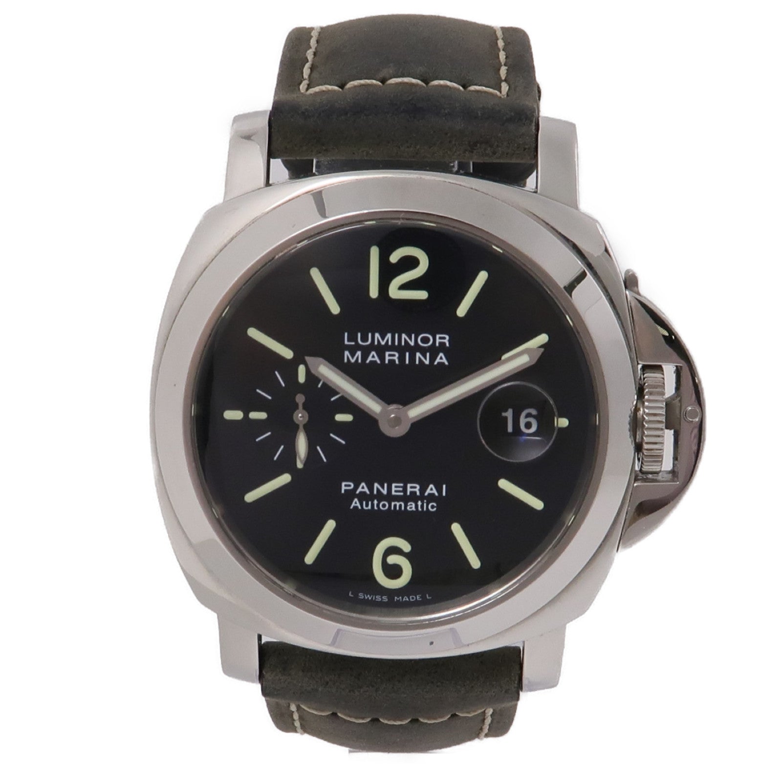 PANERAI Luminor Marina不鏽鋼/皮革帶手錶自動機芯黑色
