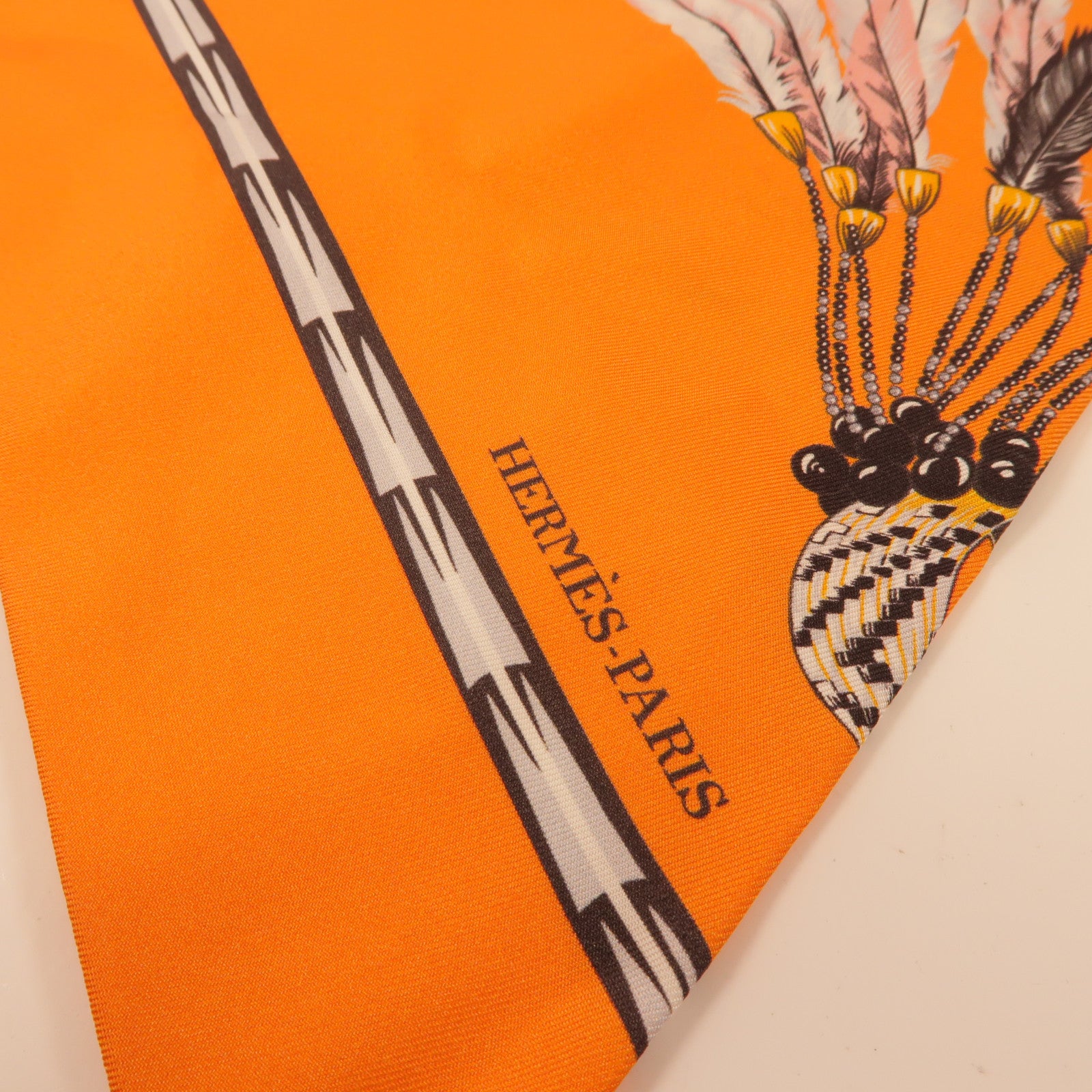 HERMES Max Twilly Thread 108 x 20 Scarf Silk Orange