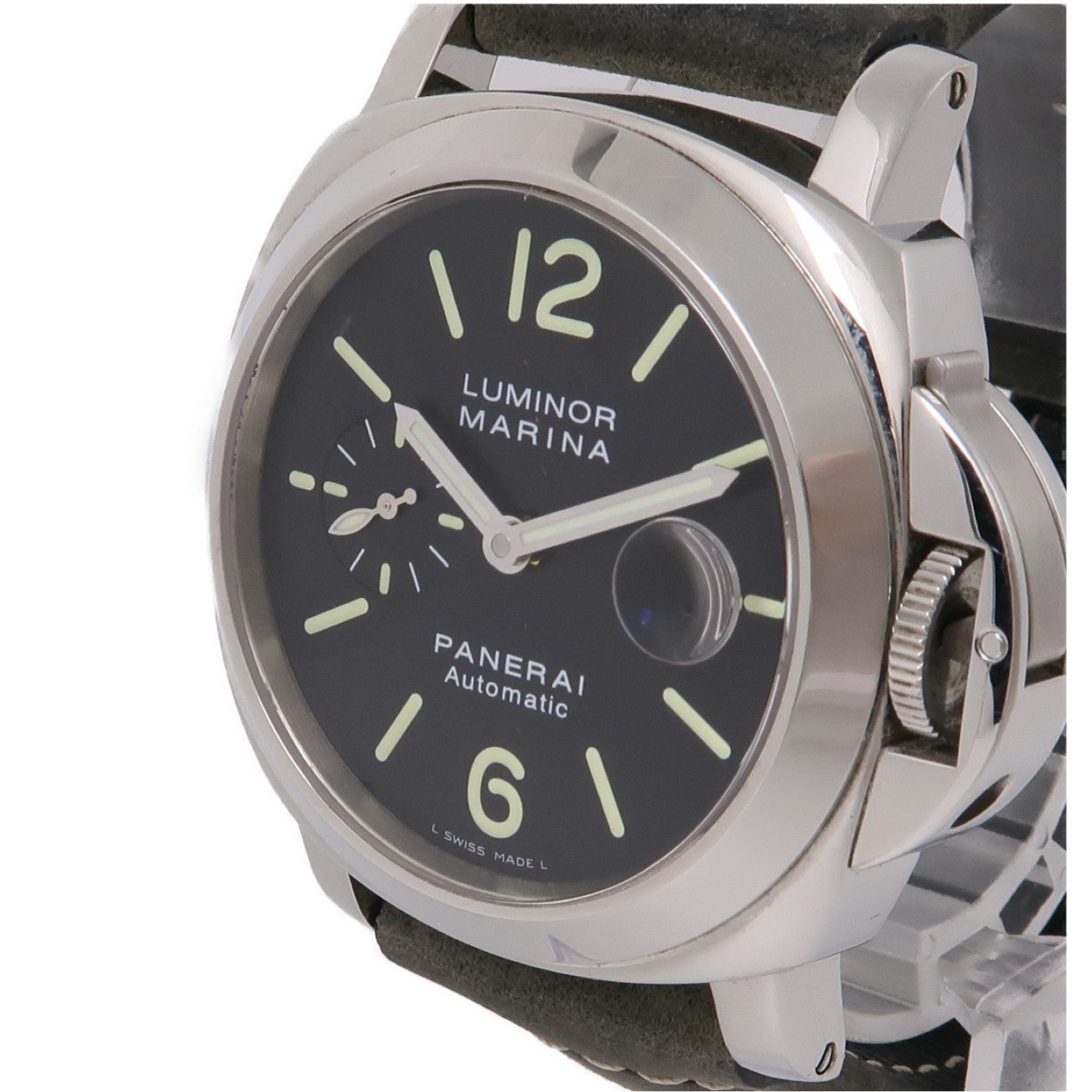 PANERAI Luminor Marina不鏽鋼/皮革帶手錶自動機芯黑色