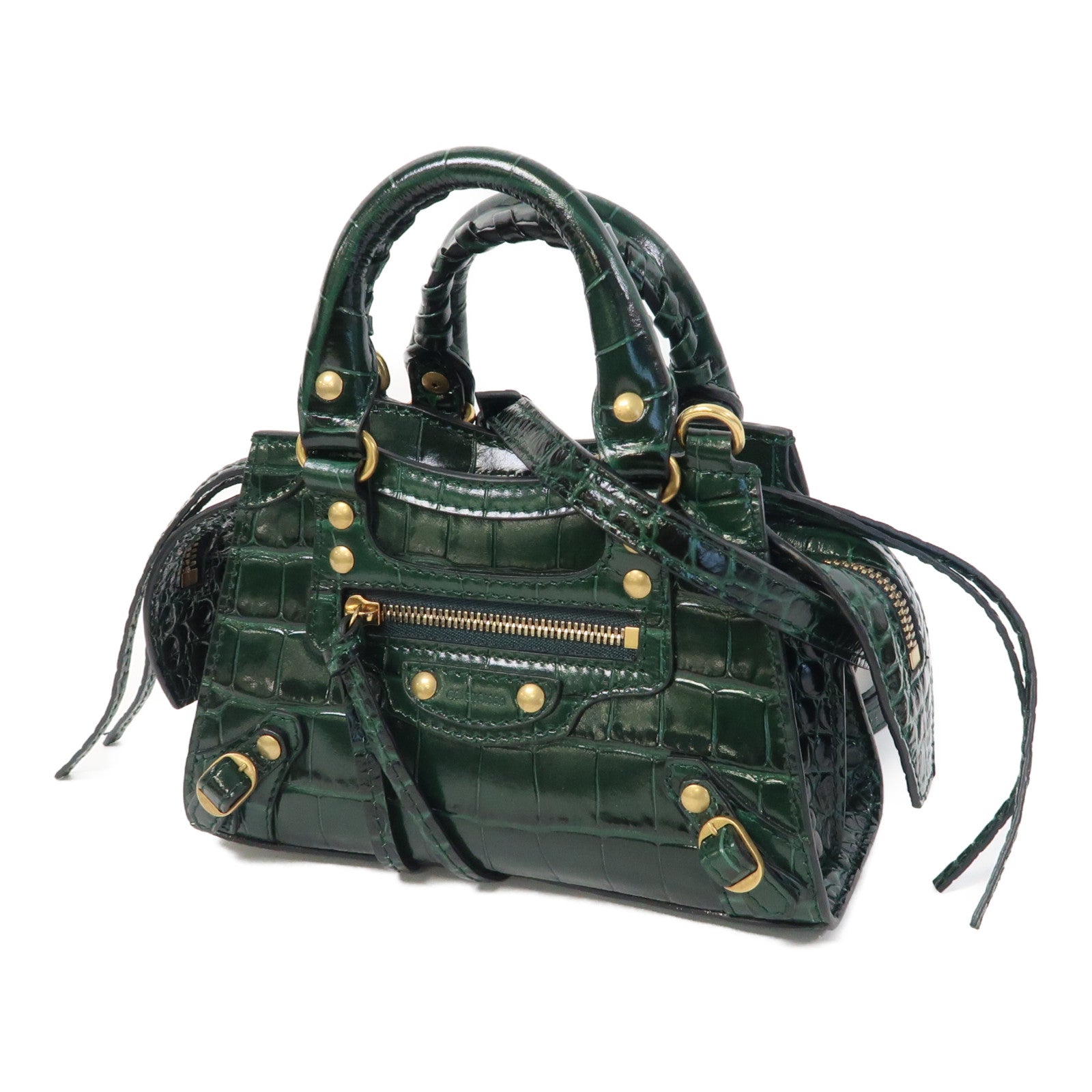 BALENCIAGA 牛皮皮革Neo Classic金扣手挽肩背兩用袋綠色